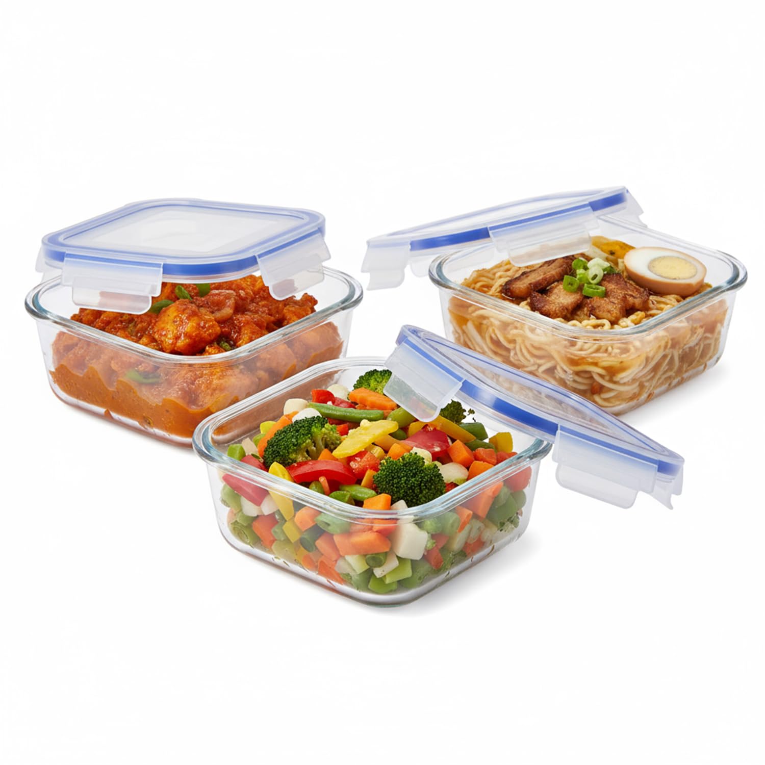 Amazon Brand  Solimo Square Glass Food Storage Container, 360 Ml  Set Of 3, Airtight & Leakproof, Microwave & Freezer Safe, Tr