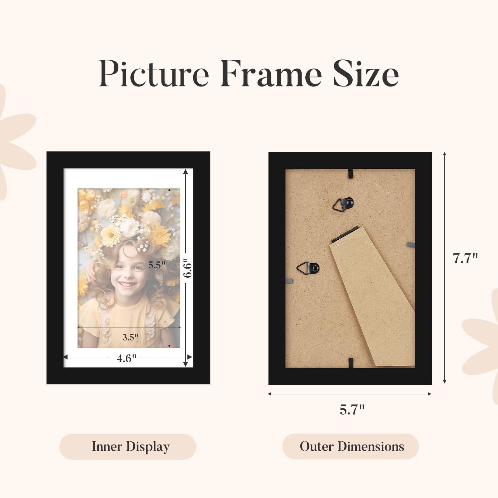 TWING 2 Pack Black 5x7 Matted Picture Frames, Display 4x6 Photos with Mat or 5x7 Without for Tabletop Display