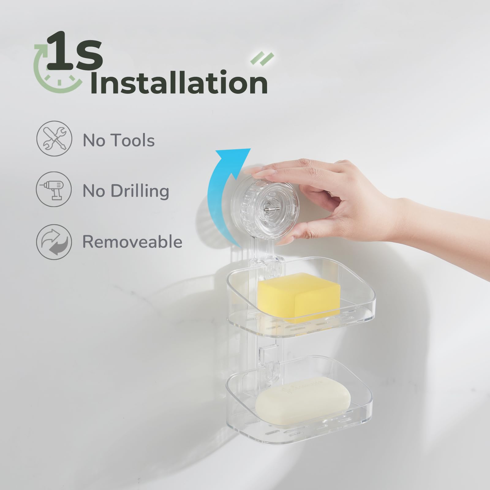 Deeif Soap Dish For Shower, Suction Cup Bathroom Double Soap Dish Holder For Shower Wall, Self Draining Shower Bar Soap Holder (