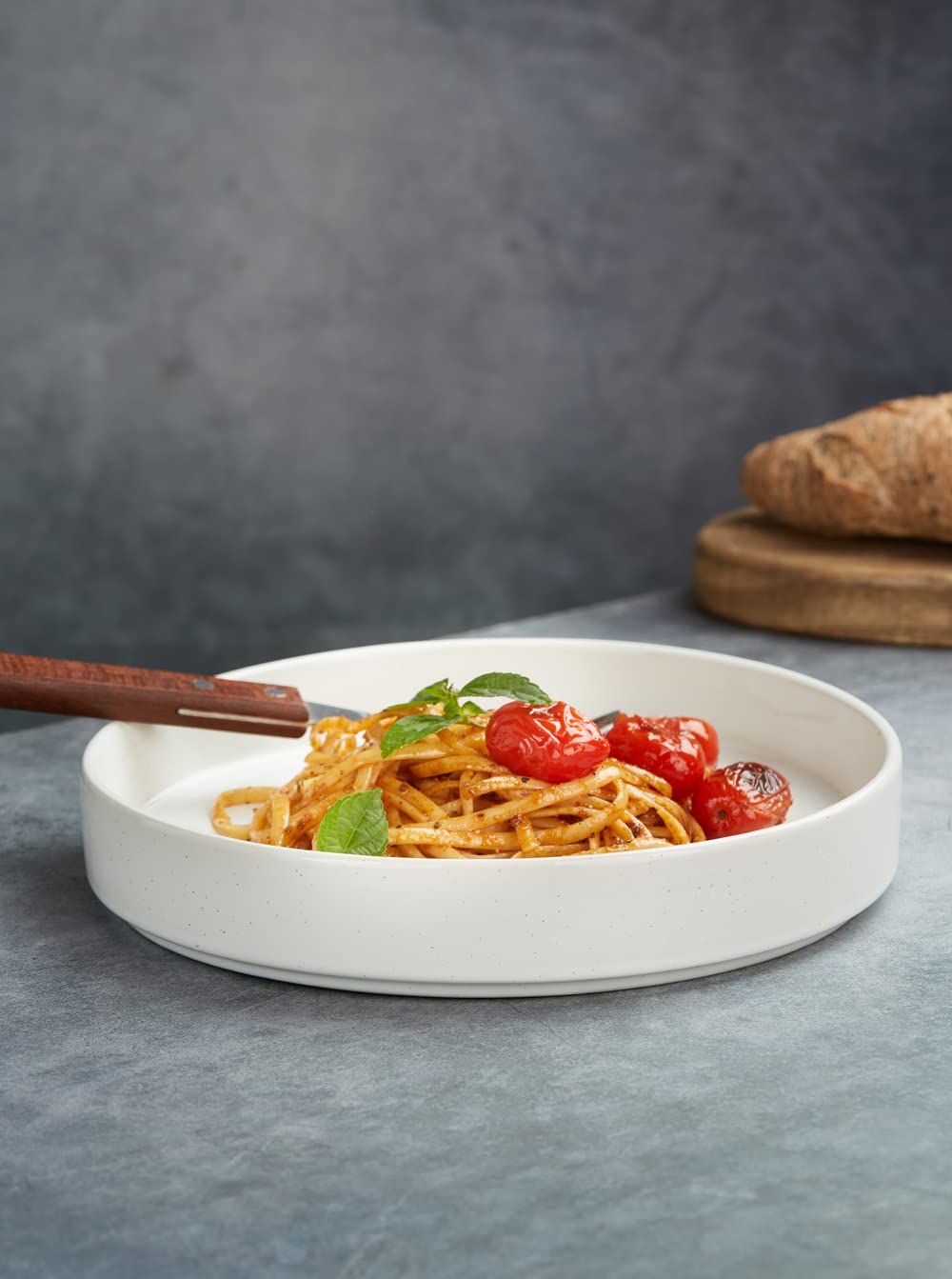 Famiware Nebula Pasta Bowls For 4, 8.75 Inch Salad Bowl Sets, Large Wide Bowls For Serving Dinner, White