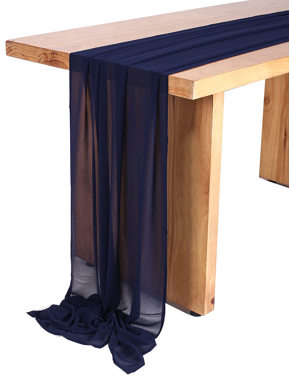 Sherway 27 X 168 Inch Navy Blue Chiffon Wedding Table Runner, Extra Long 14Ft Soft Semi Sheer Tablecloth Table Overlay, Rustic W