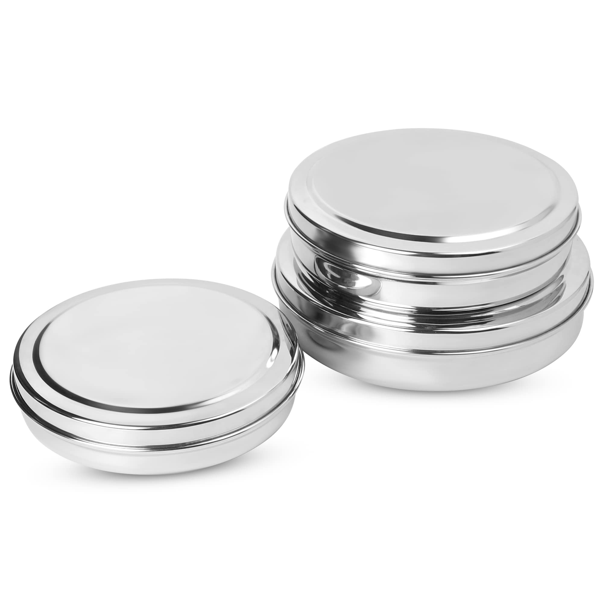 Ksjone Stainless Steel Chocolate Flat Slim And Sleek Canisters/Puri Dabba/Storage Containers Set Of 3 Pcs Big Set (23 Oz, 30 Oz,