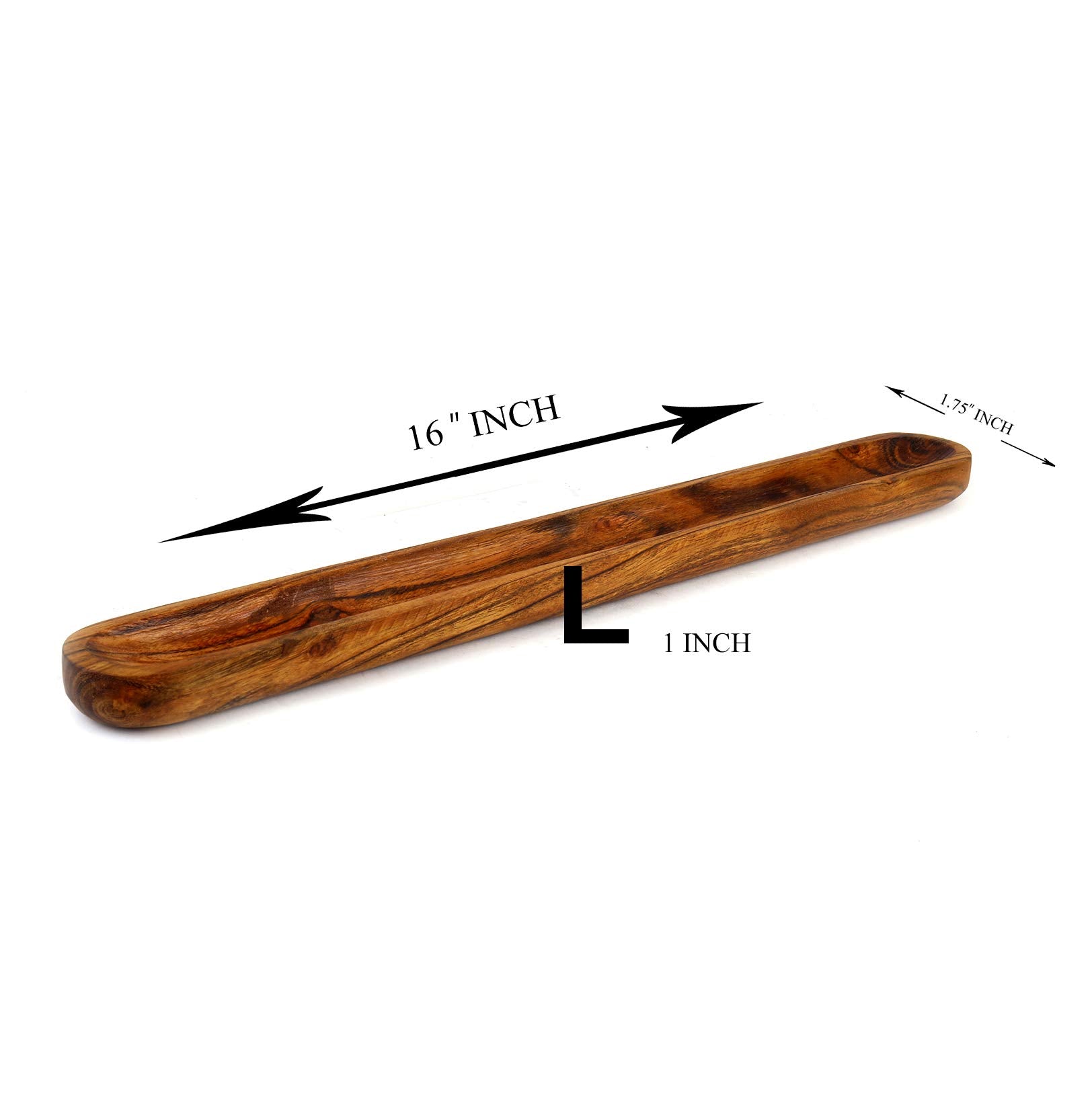 Kaizen Casa Hand-Carved Acacia Wood Long Olive Tray Canoe Style Perfect For Dinner Rolls, Or As A Table Centerpiece