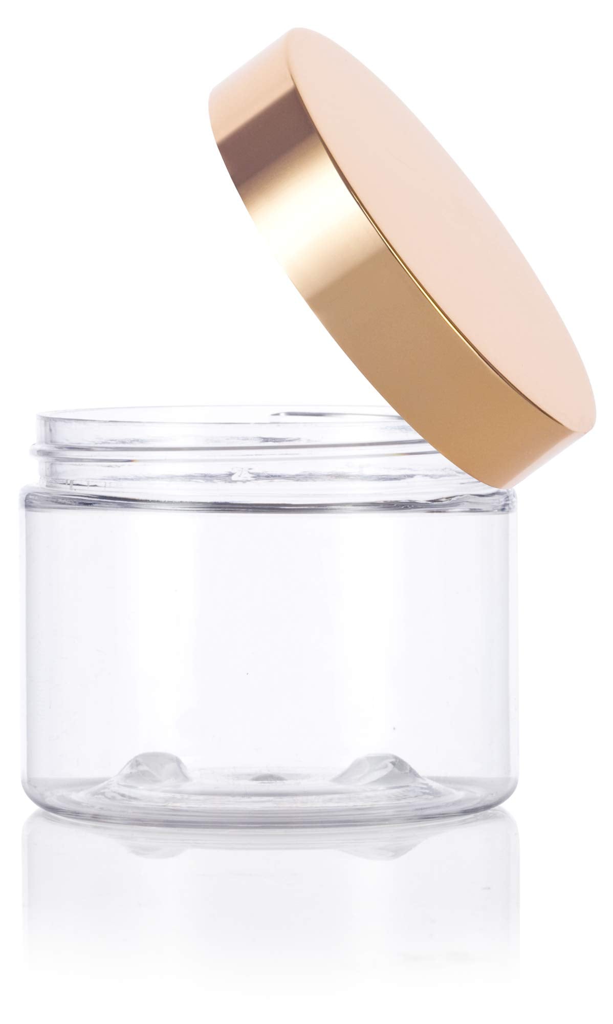 (12 Pack) 6 Oz Clear Pet Plastic Jar With Gold Metal Overshell Lid + Spatulas