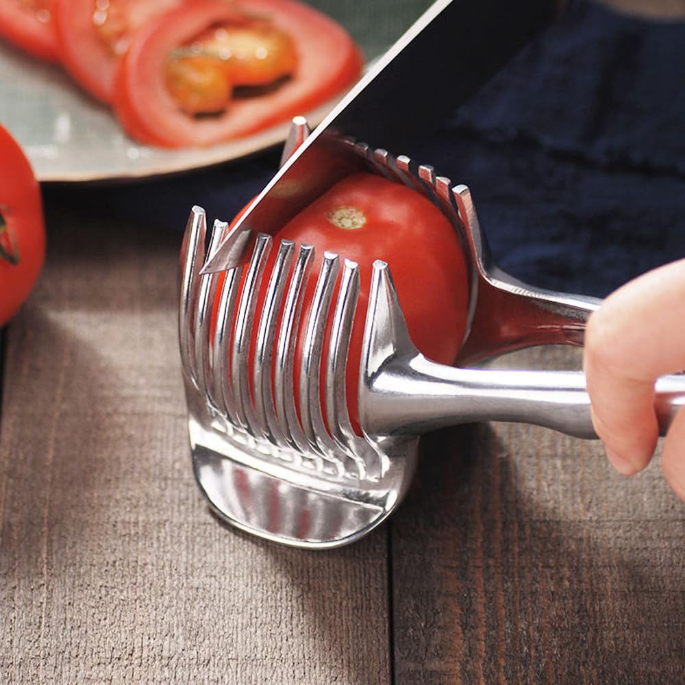 Stainless Steel Onion Slicer, Lemon Slicer Tomato Slicer Multipurpose Handheld Round Fruit Tongs Of Onions, Avocados, Eggs And O