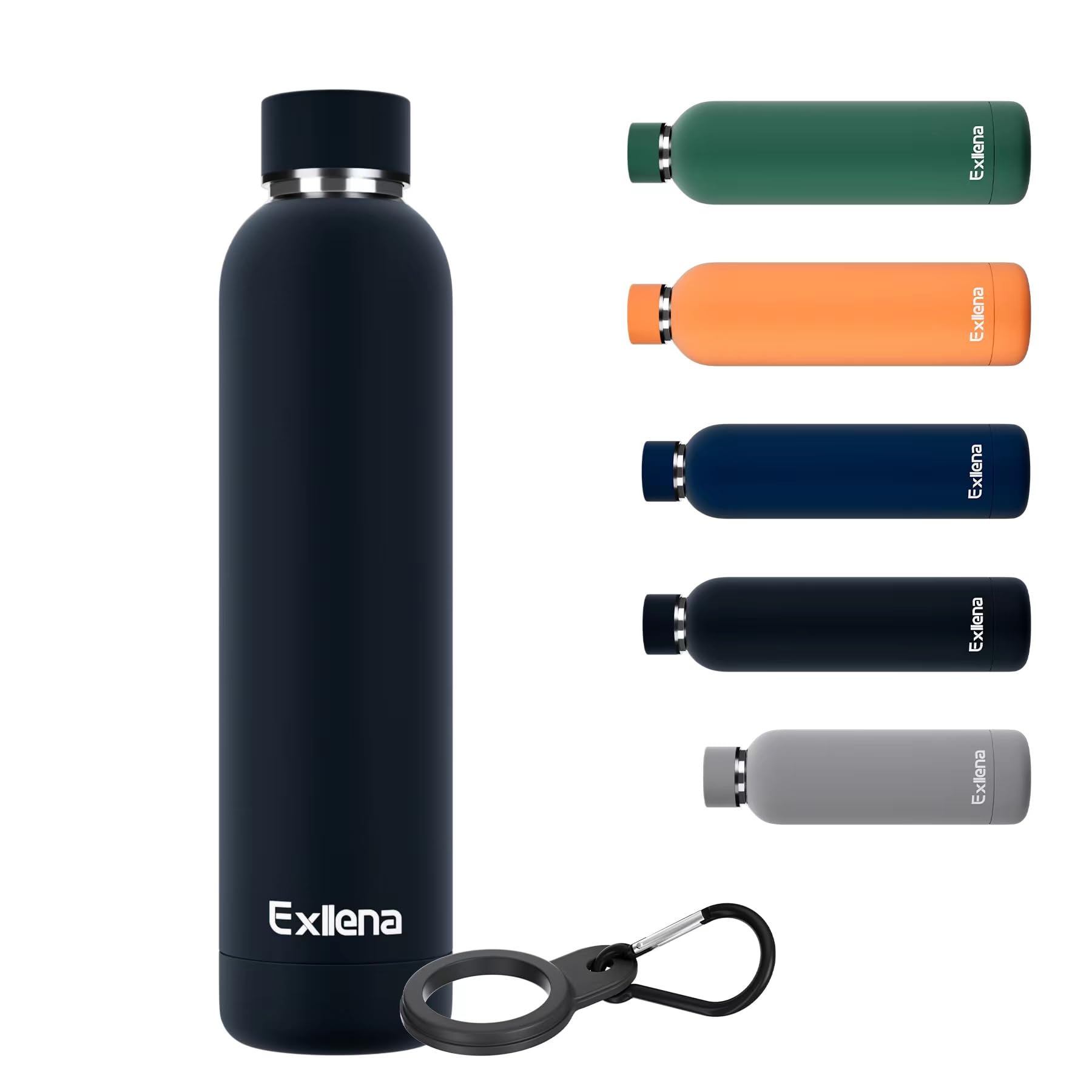 Exllena Slim Insulated Water Bottles for Travel 25oz with Clip, Double Wall Vacuum Stainless Steel Water Bottle Keeps Drinks Col