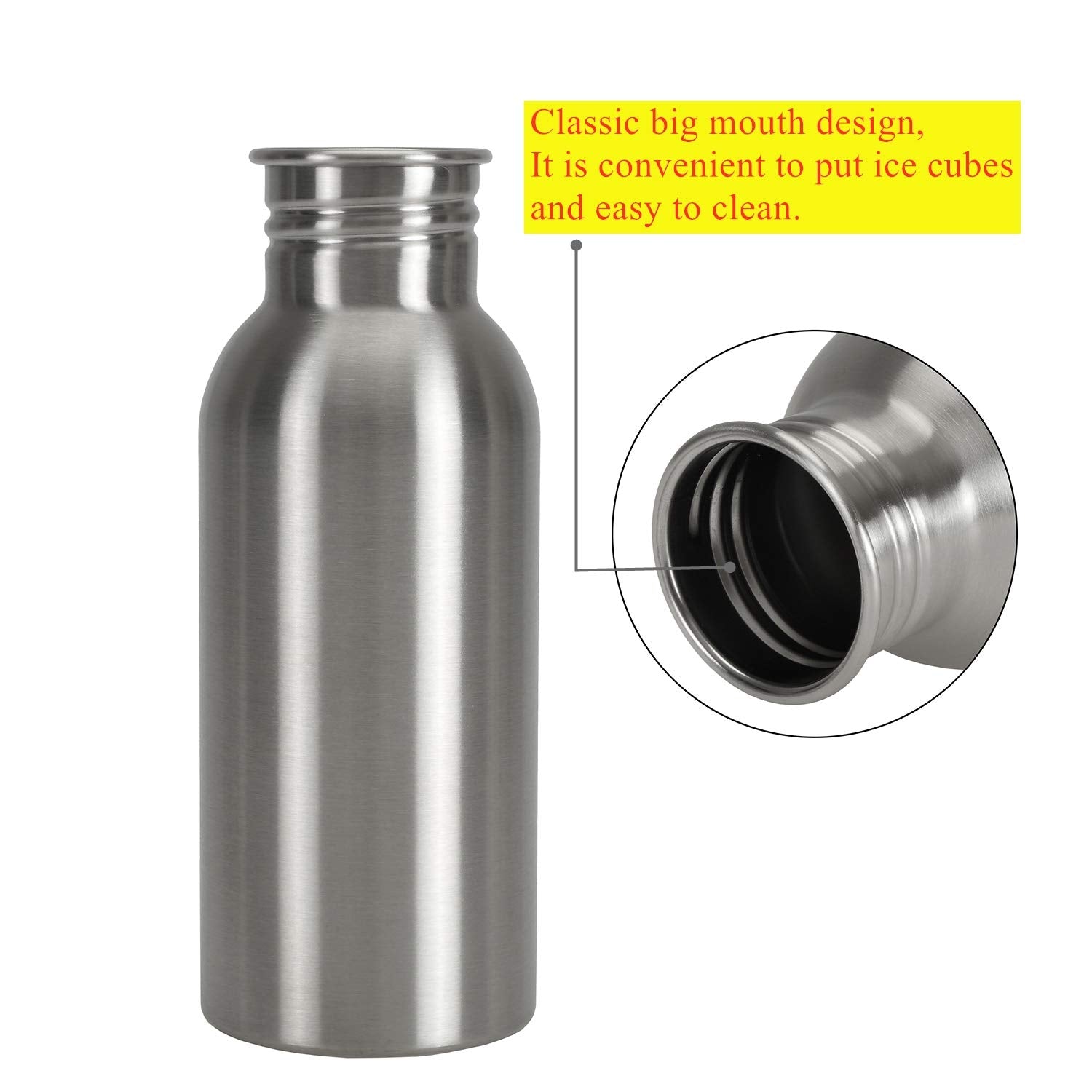 Yopay 2 Pack Sports Water Bottle, 17Oz Single Walled 18/8 Stainless Steel Water Bottle For Cyclists, Runners, Hikers, Beach Goer