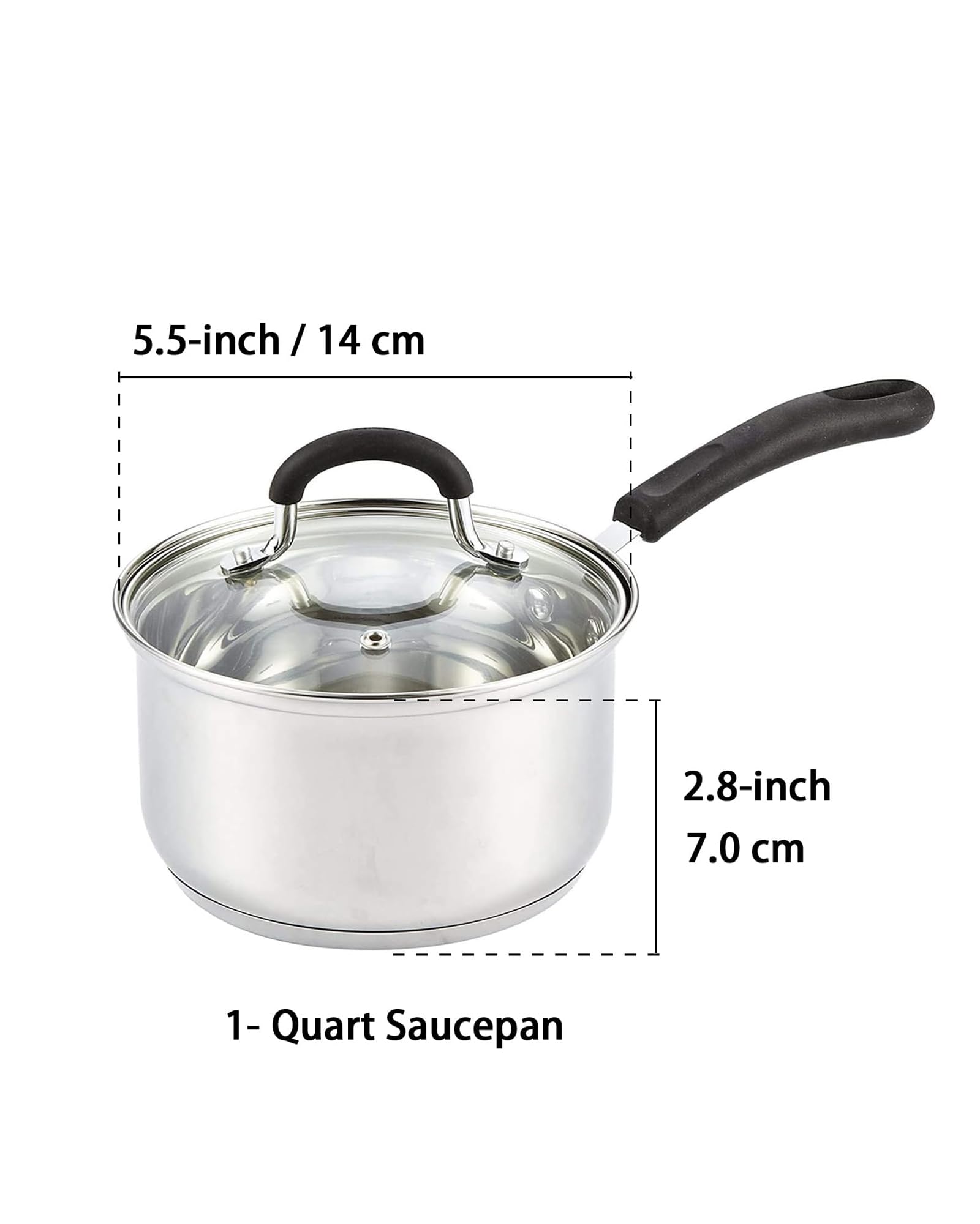 Cook N Home Professional Stainless Steel Saucepan With Lid, 1-Quart, Silver