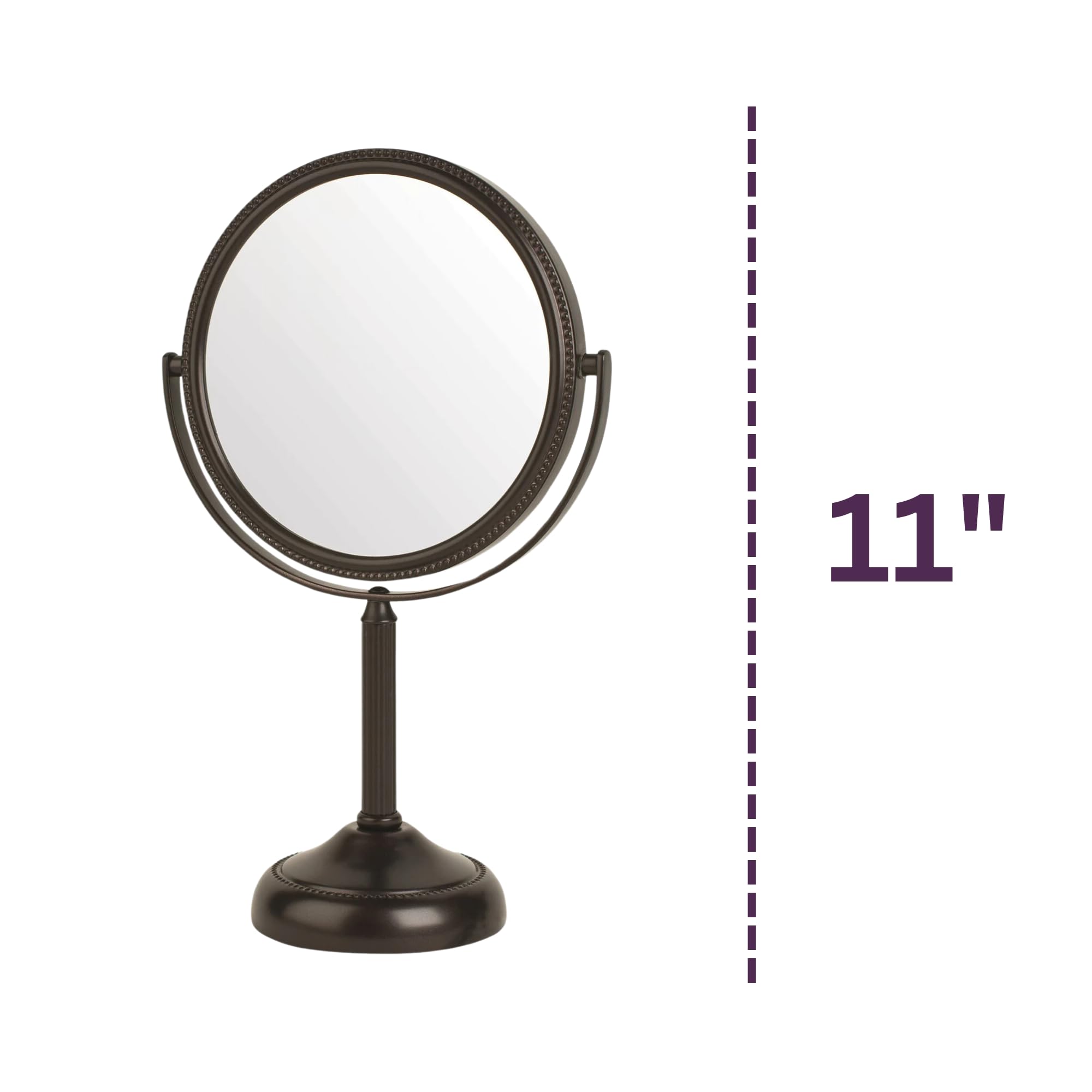 Jerdon Two-Sided Tabletop Makeup Vanity Mirror - 10X-1X Magnification & Swivel Design - 6-Inch Diameter Portable Mirror - Bronze