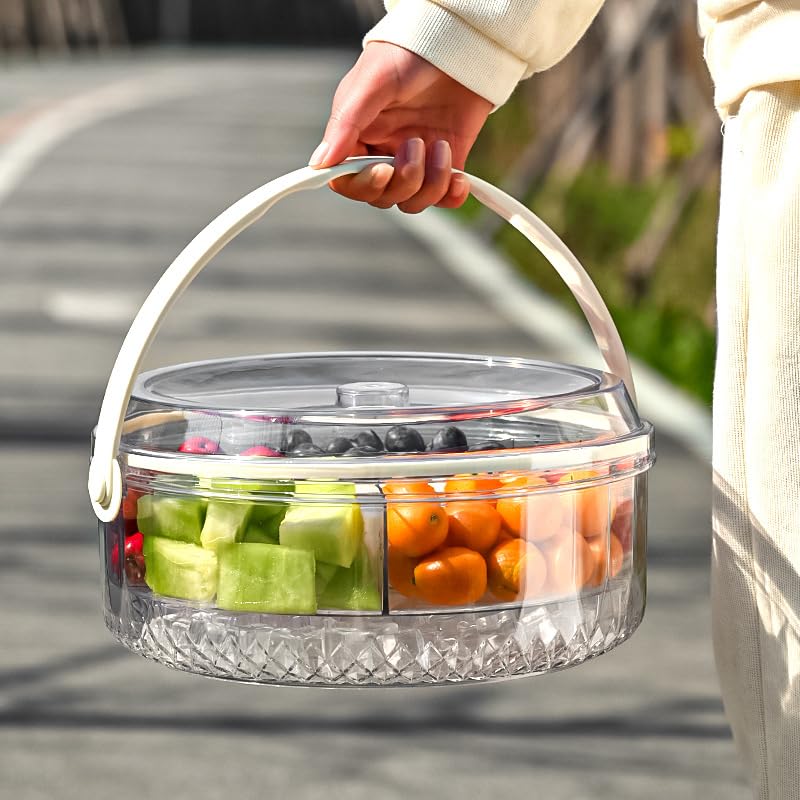 Lasale Refrigerated Ice Fruit Platter With Lid Portable Transparent Handle Party Plate For Kitchen Fridge Cabinet, Suitable For 