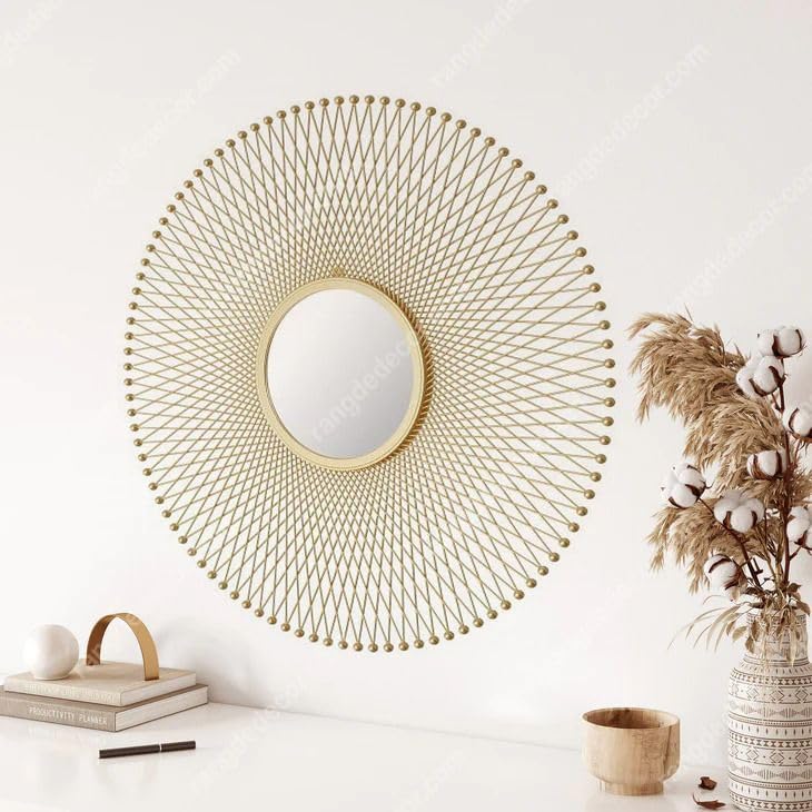 Artemade Iron Framed Decorative Wall Mounted Round Hanging Mirror Golden Design Modern Art Mirror For Living Room, Home Decor (6