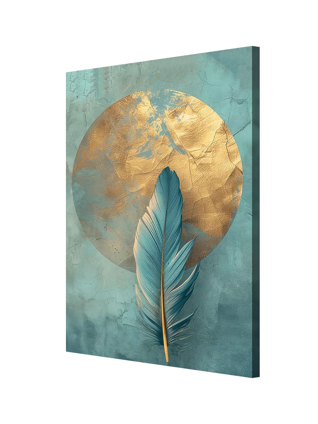 999Store Feather Canvas Painting With Gold And Turquoise Accents - Modern Wall Art For Elegant Interiors(24X36 Inch_ Canvas) Flp
