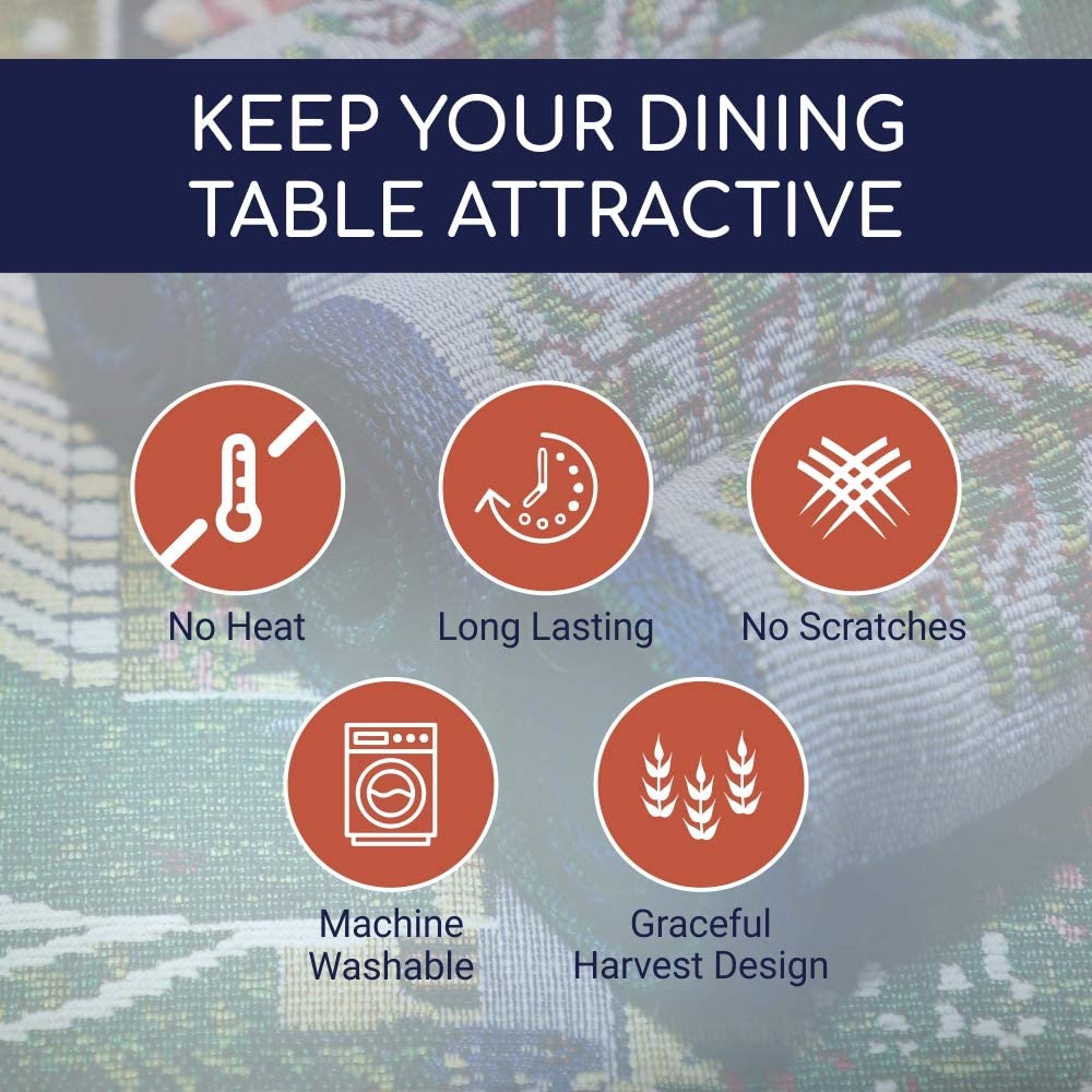Prakartik By Induarts 100% Cotton Harvest Design Ractangular Dining Table Mat. Navy Blue Set Of 4