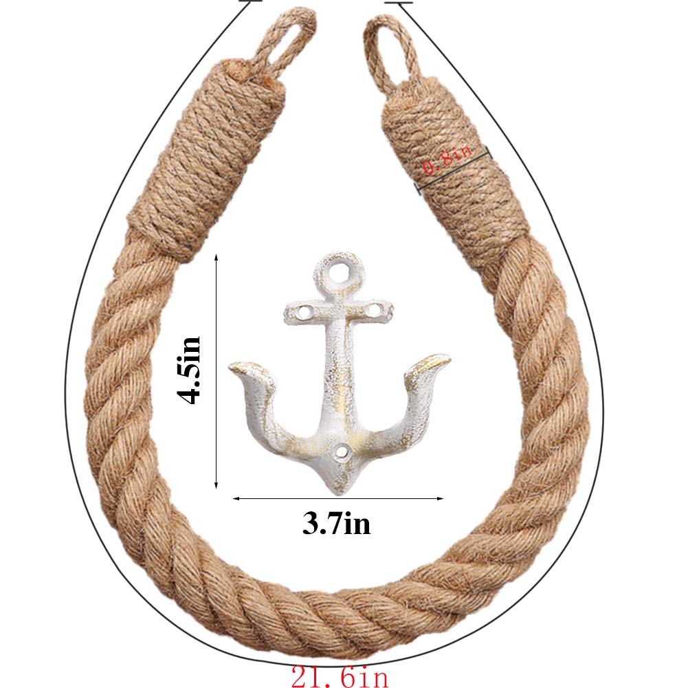 2 Pcs Nautical Rope Toilet Paper Holder Wall-Mounted Towel Ring Nautical Toilet Paper Holder With Metal Hooks Coastal Towel Rack