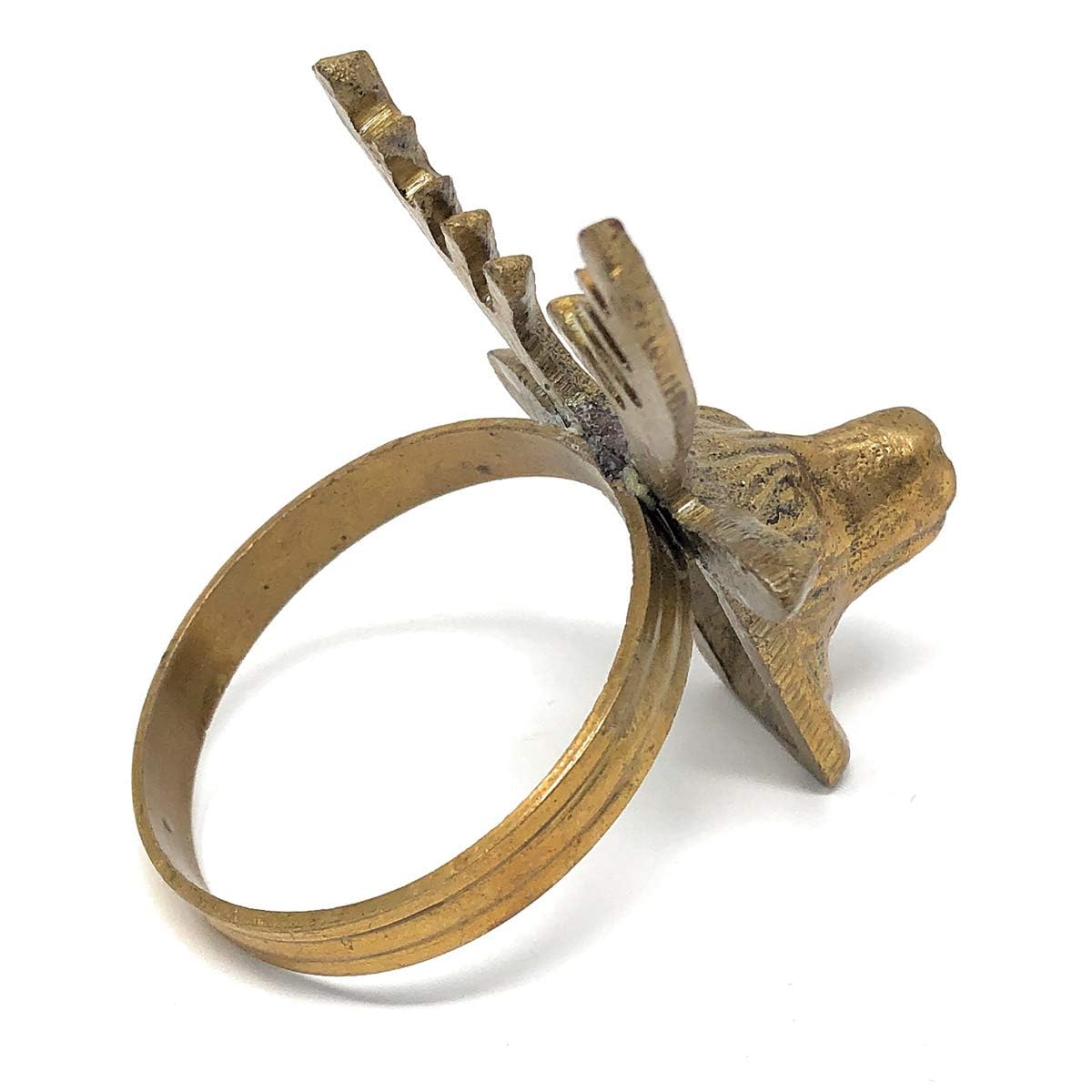 Accent Decor Deer Head Brass Napkin Rings In Jute Bag, Set Of 6