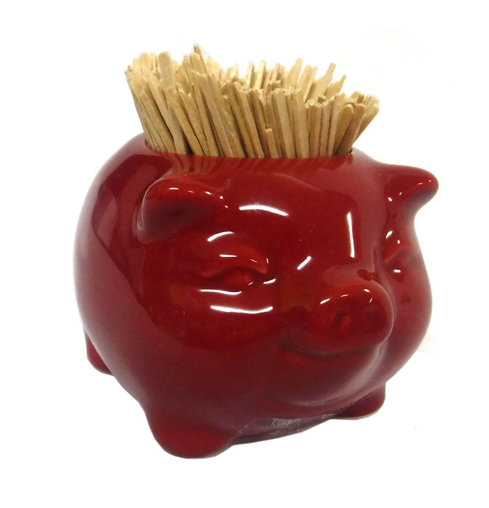 2 Piece Ceramic Platter And Pig Toothpick Holder Set
