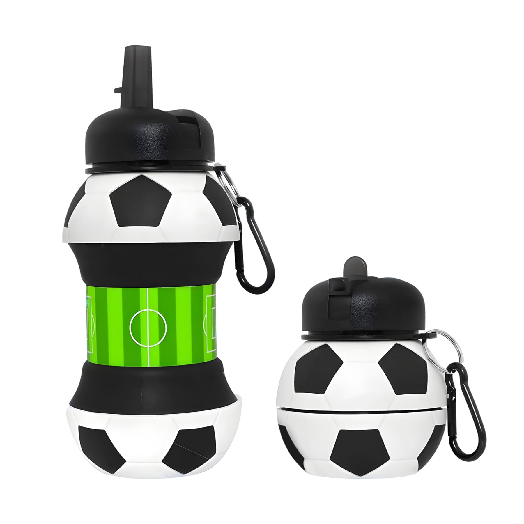 Koochie-Koo Football Design Silicone Collapsible Water Bottles, Portable Sports Bottle With Carabiner Clip, Leak Proof, Bpa Free