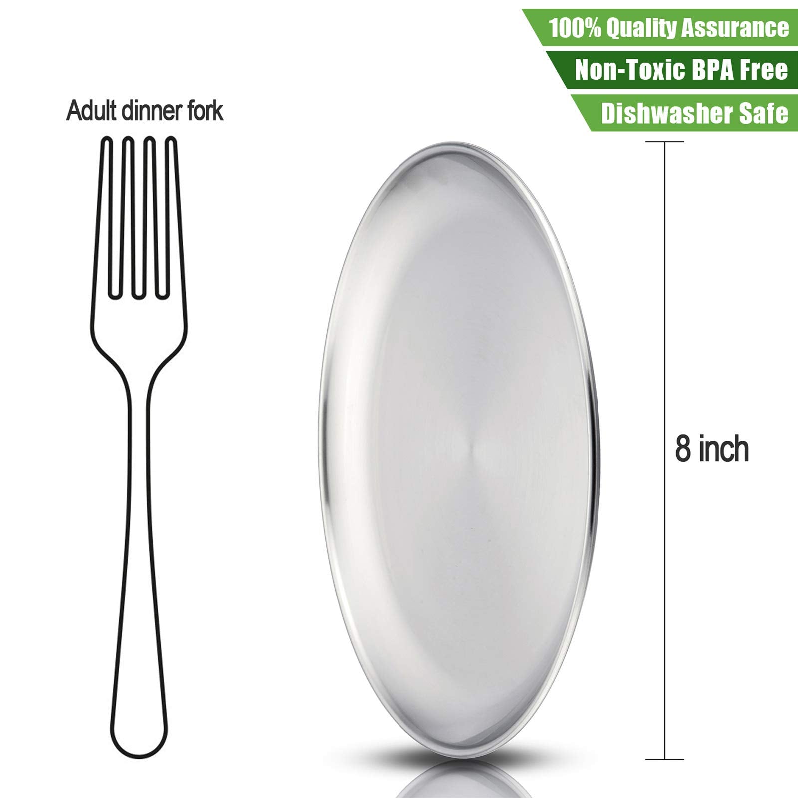 Haware 6-Piece 18/8 Stainless Steel Plates, Metal 304 Dinner Dishes For Kids Toddlers Children, 8 Inch Feeding Serving Camping P
