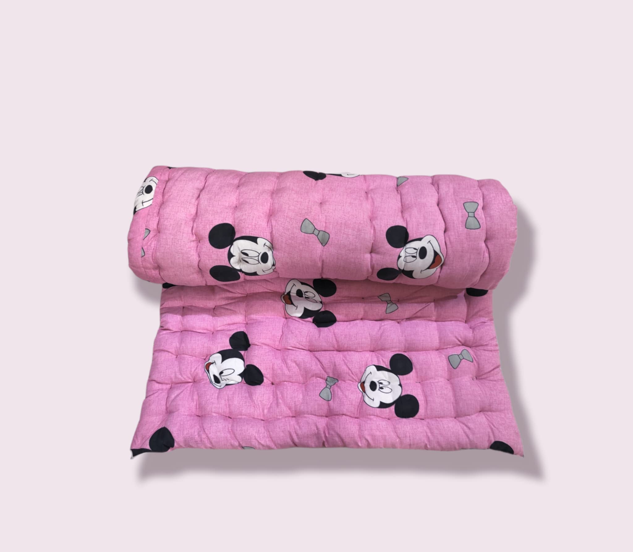 ATOOTFUSION Soft Cotton Foldable Light Weight Filled Single Firm Mattress Gadda Pink Mouse, 1 Sleeping Capacity, 3 x 6 ft or 72 