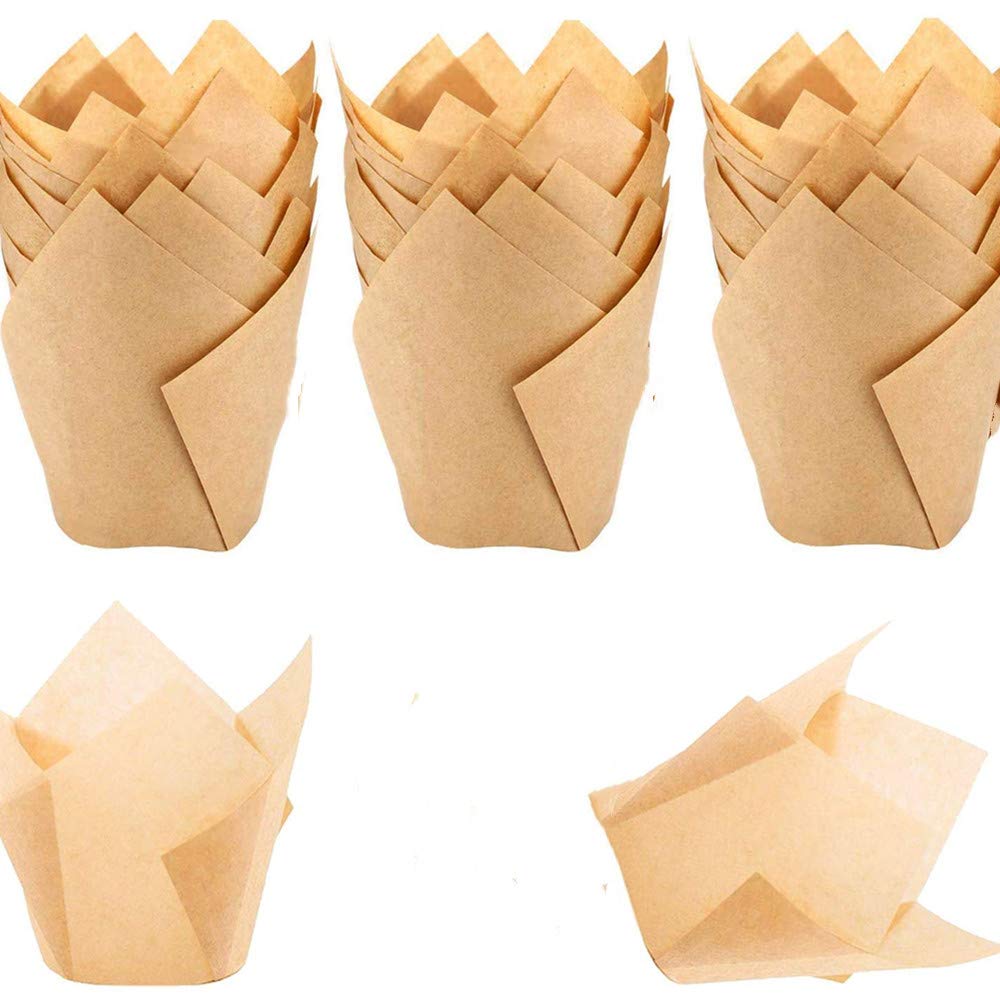 200Pcs Tulip Cupcake Liners Natural Baking Cups Muffin Paper Liner Grease-Proof Wrappers For Wedding, Cases Wrappers For Wedding