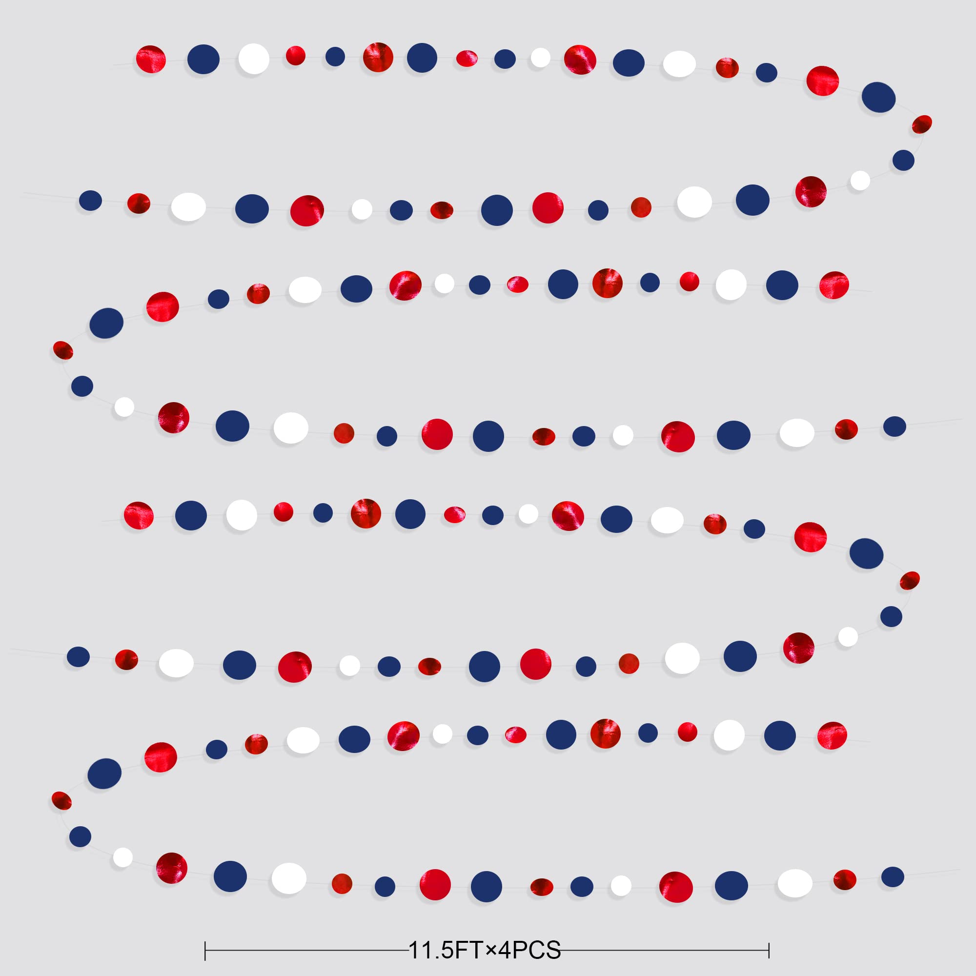 46 Ft Navy Blue Red White Circle Dots Garlands Royal Blue Red Hanging Paper Polka Dots Streamer For 4Th Of July American Indepen