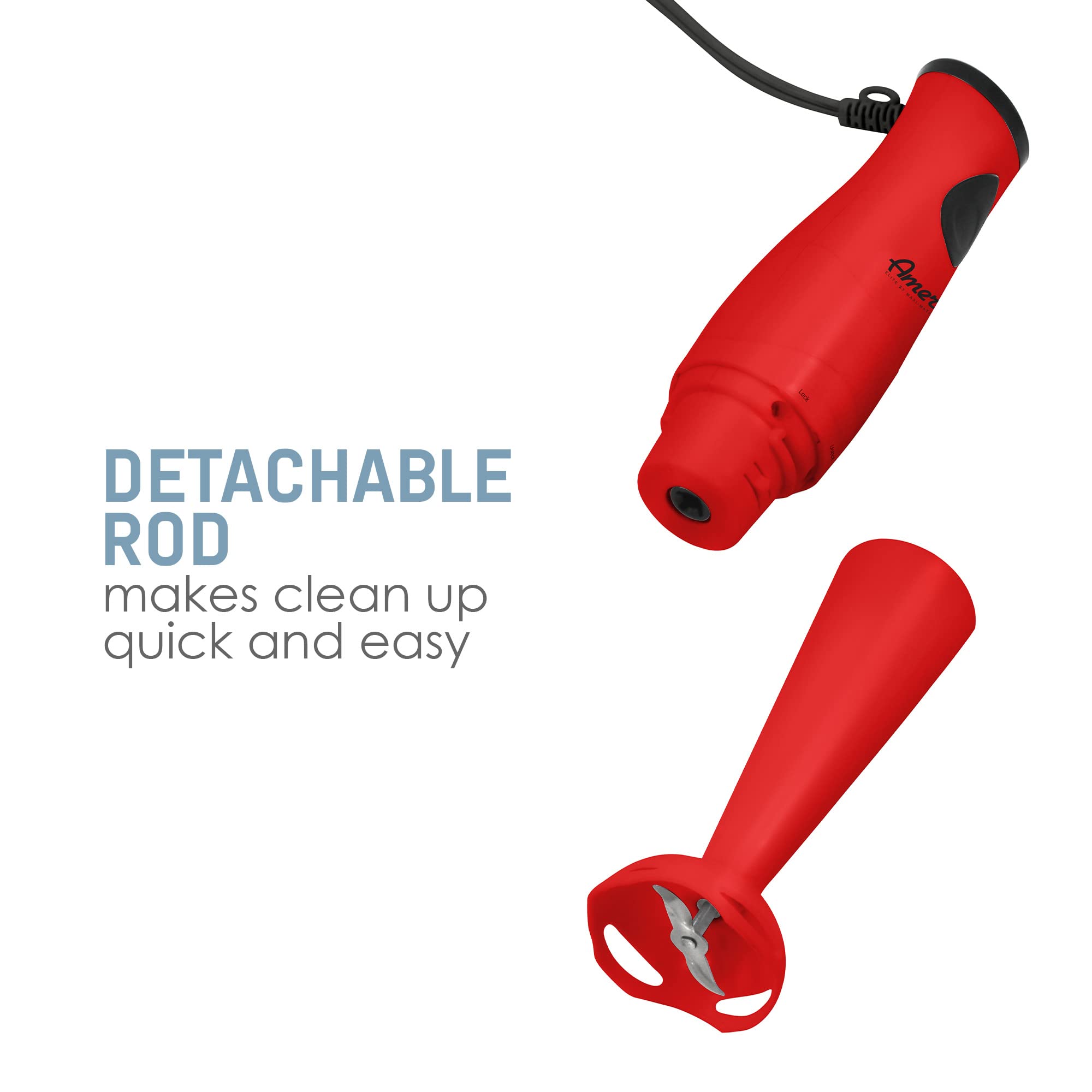 Elite Gourmet Ehb-2425R Electric Immersion, Mixer, Chopper, 1-Touch Control Hand Blender, 150 Watts, Red