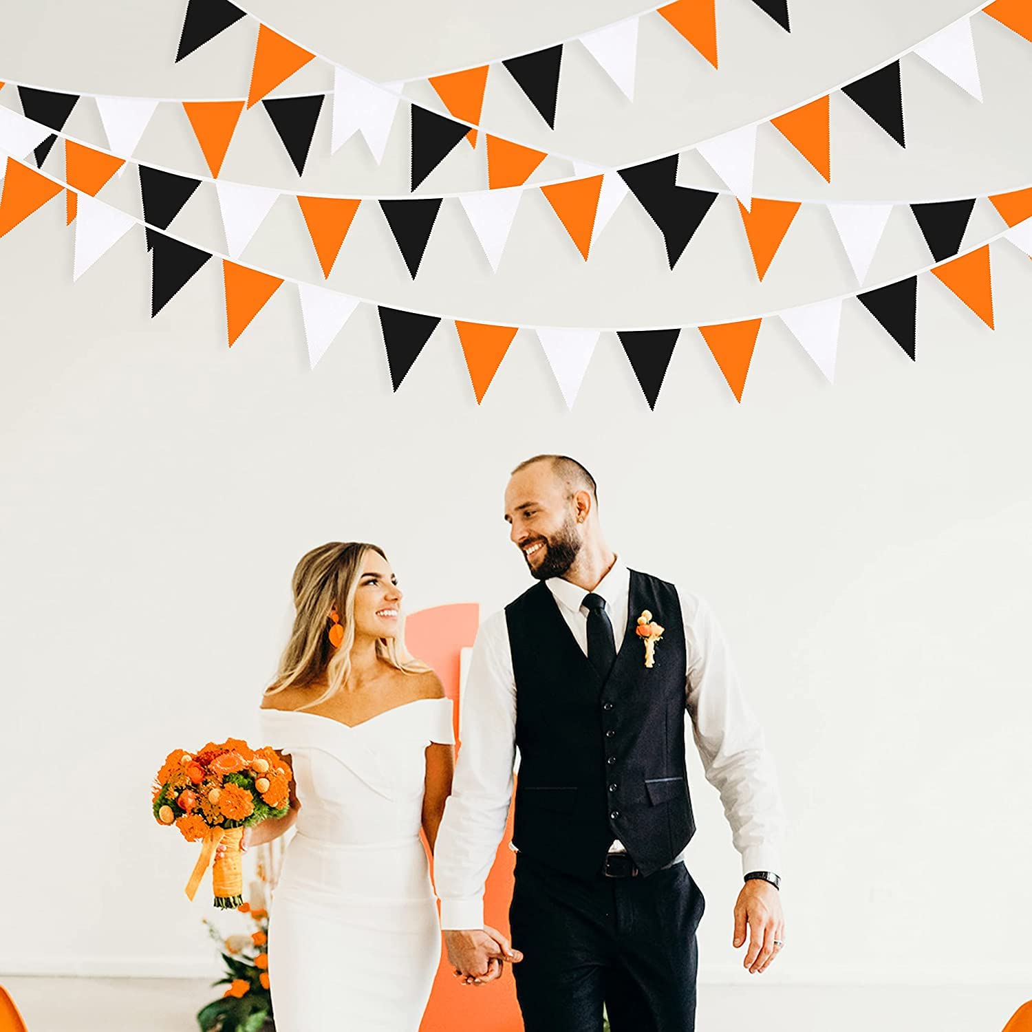 32Ft Orange Black White Graduation Party Decorations 2023 Halloween Pennant Banner Fabric Triangle Flag Bunting Garland For Than