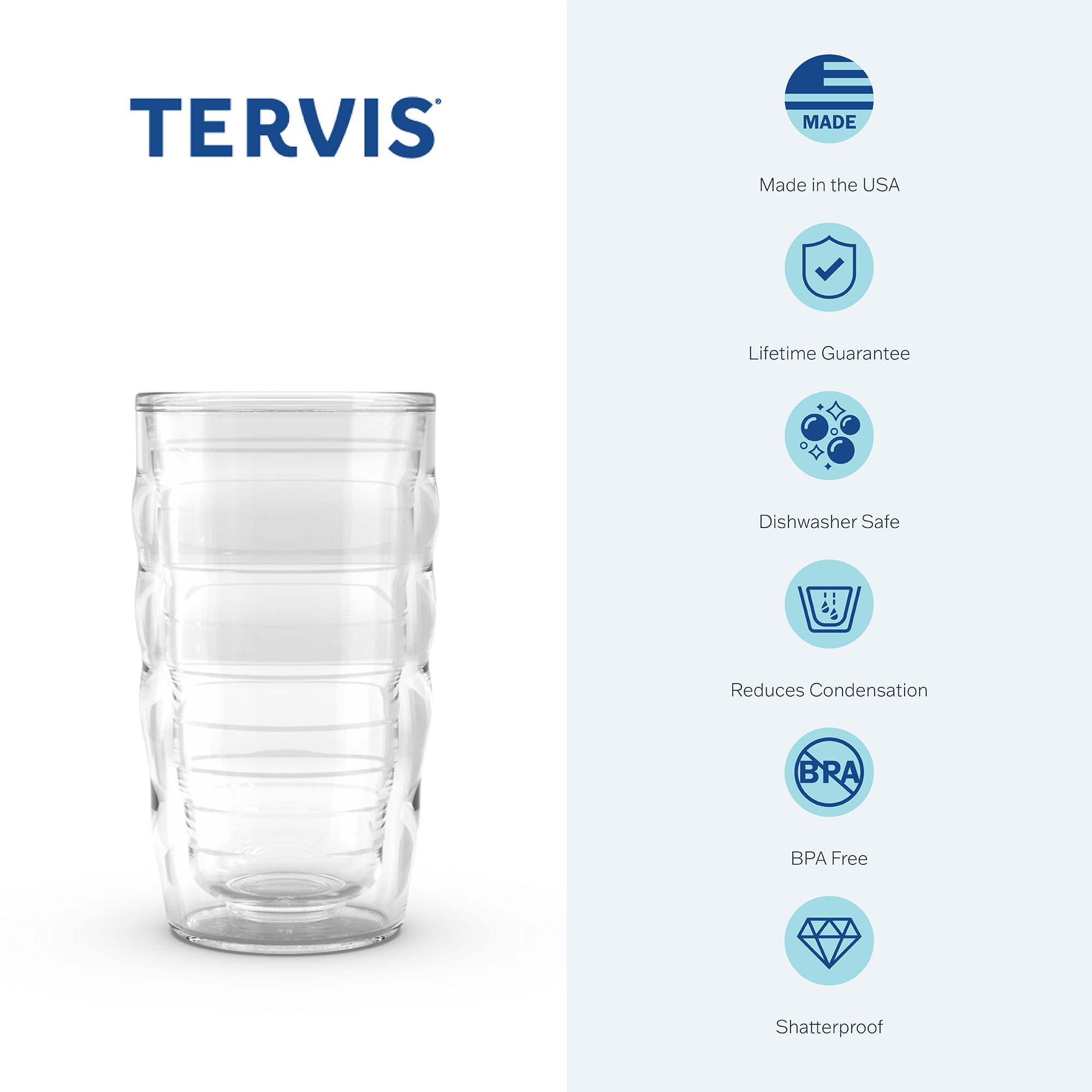 Tervis Clear & Colorful Lidded Made In Usa Double Walled Insulated Tumbler Travel Cup Keeps Drinks Cold & Hot, 10Oz Wavy, Froste