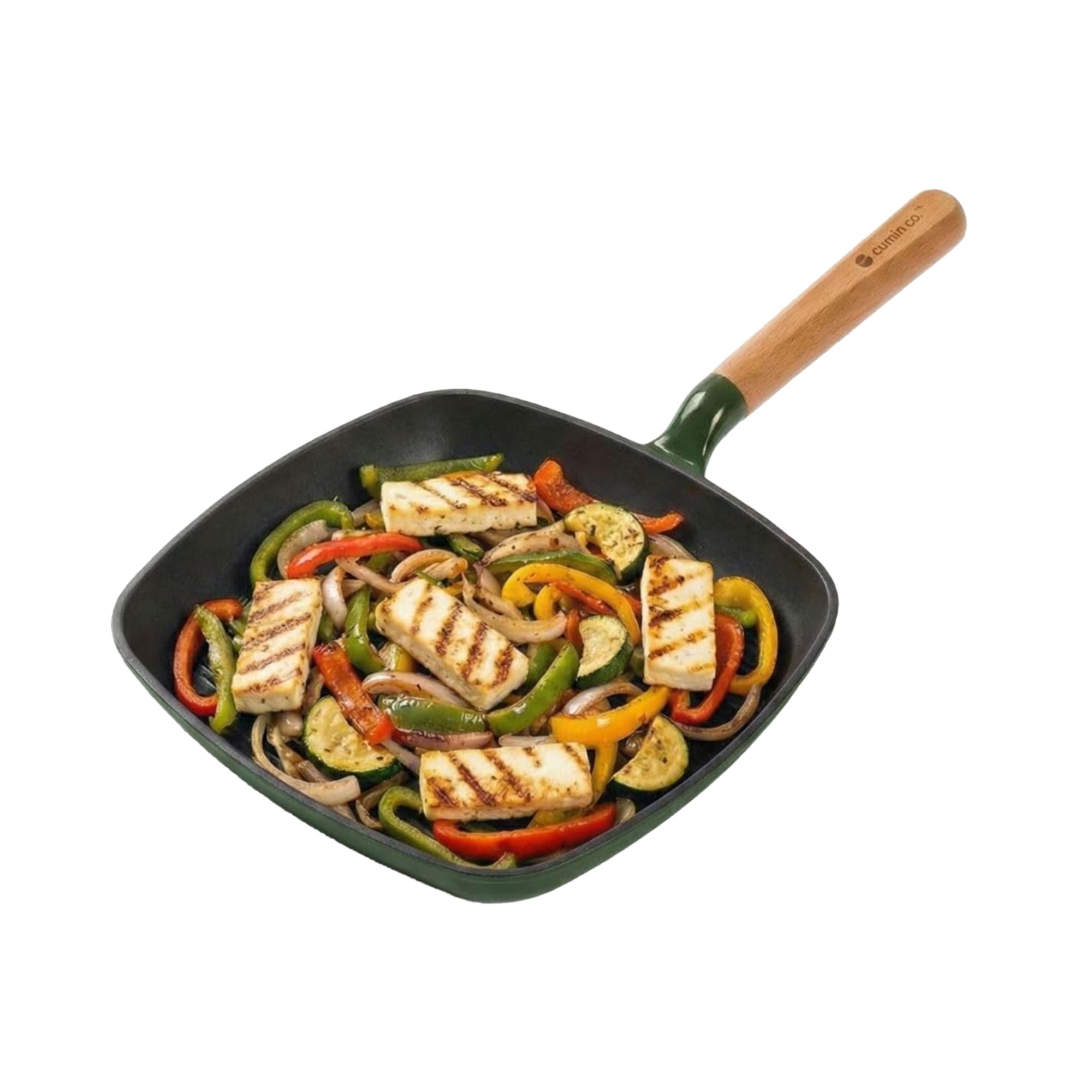 Cumin Co. Cast Iron Grill Pan | 24 Cm, 1.2L | Induction Base Cookware | 10 Year Warranty | Non Toxic Non Stick Pan For Kebab And