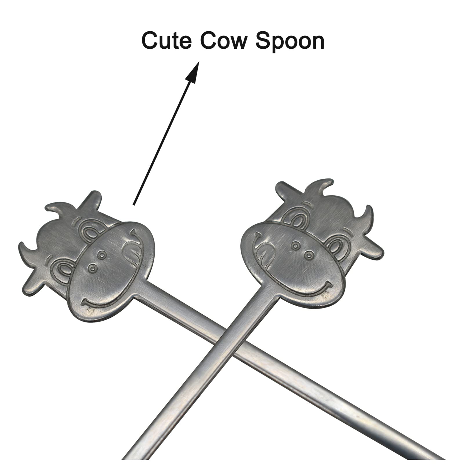 Maydahui 2Pcs Cow Spoon 5.9Inch 18/10(304) Stainless Steel Coffee Spoon Cartoon Animal Dessert Spoon Tableware Kitchen Tools For