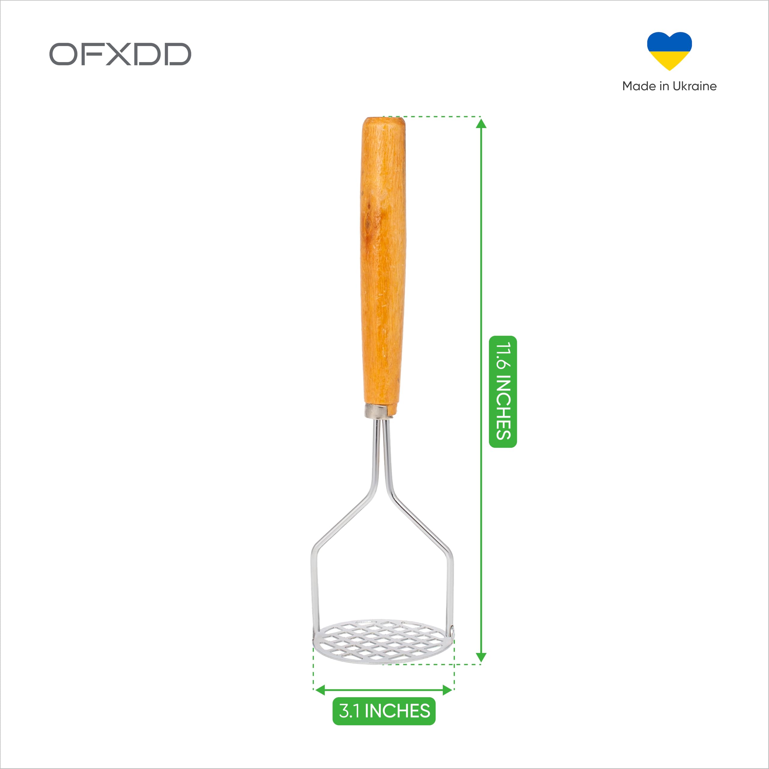 Stainless Potato Masher for Kitchen - Food Steel Masher - Single Handle Fruit Smashers - Heavy Duty Chickpea Smasher - Utensil for Mashed
