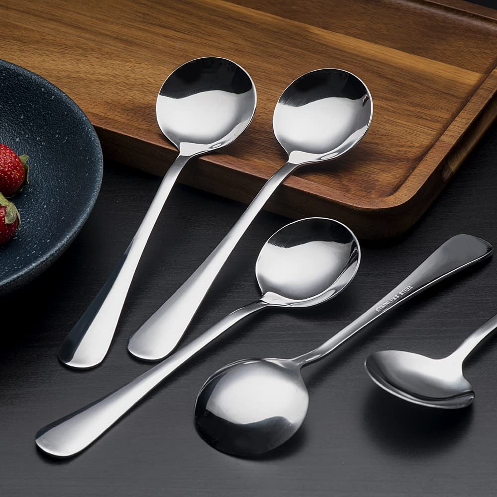 Happy Kit Soup Spoons Set 12 Pcs Premium Stainless Steel Dinner Spoons Heavy-Weight Durable Round Spoons Flatware Set
