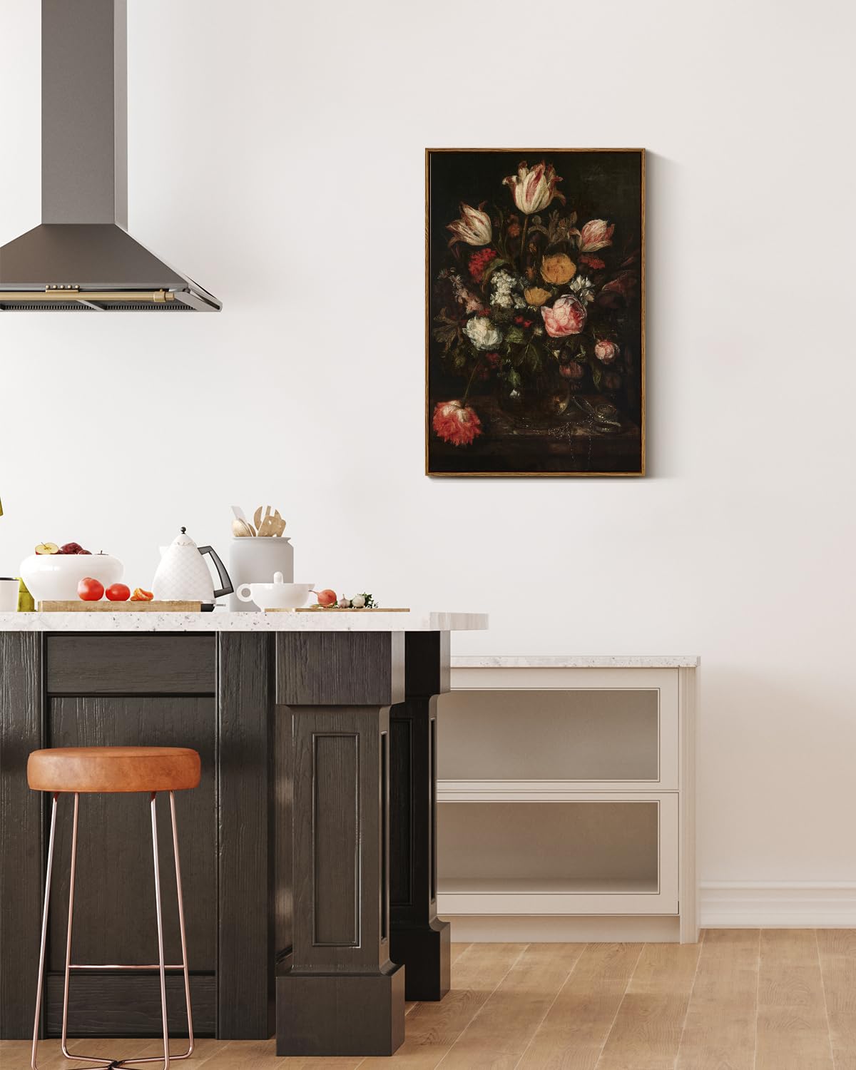 Arpeotcy Vintage Framed Floral Wall Art Decor, Bathroom Dark Flower Bouquet Retro Wall Decor, Large Canvas Prints Pictures, Bedr