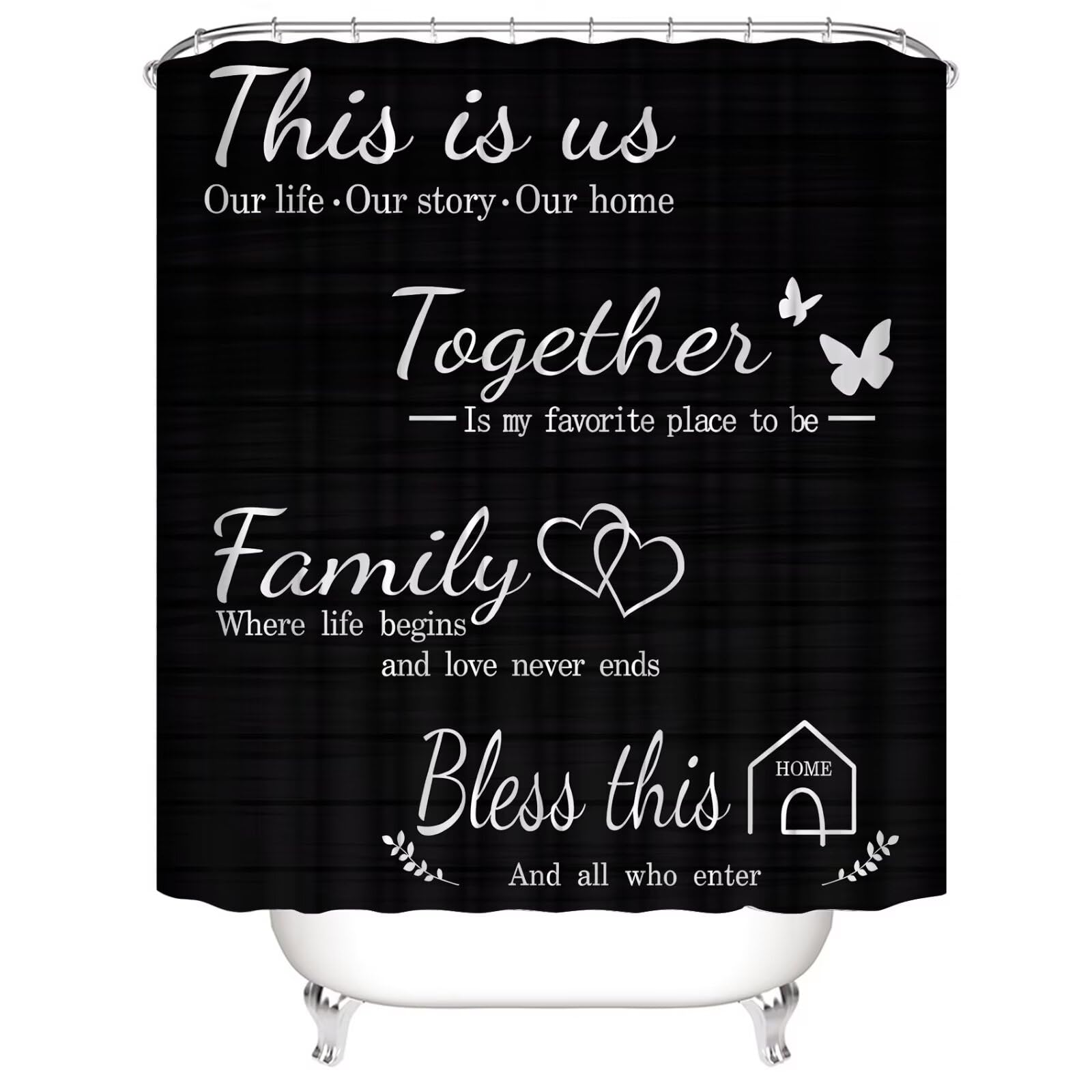 Azhm Family Shower Curtain Set Black Home Bathroom Set With Shower Curtain And Rugs And Accessories Bathroom Decor Curtain With