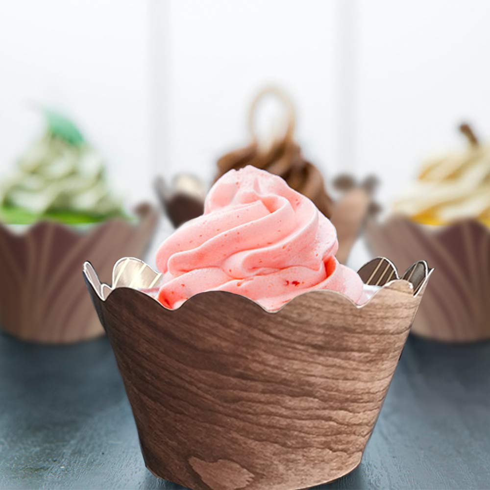Woodland Cupcake Wrappers,50Pcs Wood Grain Cupcake Wrappers For Rustic Weddings,Wild Animals Baby Shower Decorations,Rustic Wood