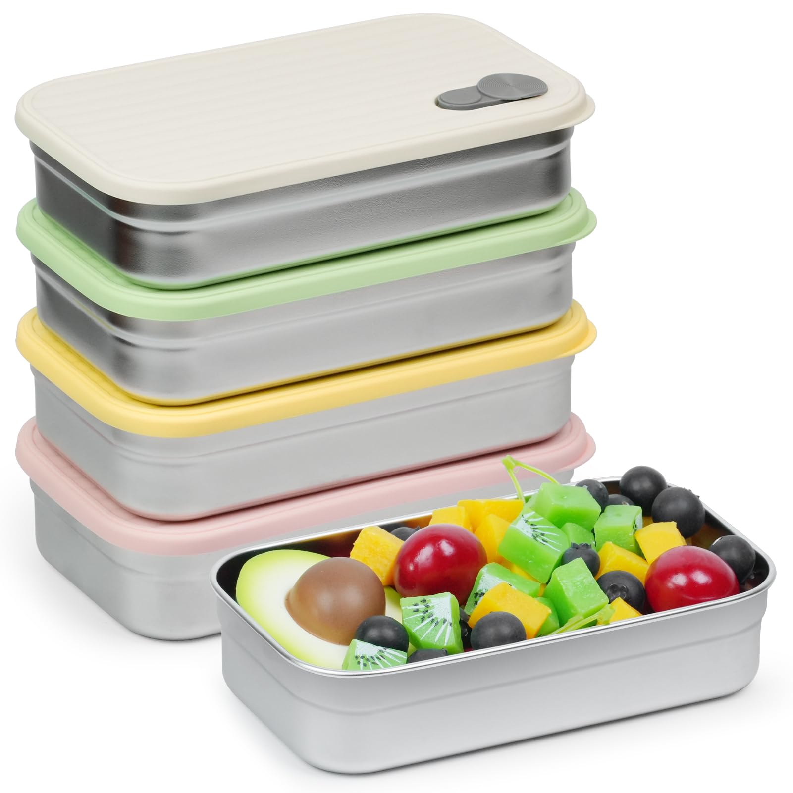 monoan 4 Pack Stainless Steel Snack Containers, 22oz Reusable Food Storage Containers with Lids, Metal Meal Prep Lunch Box, Dish