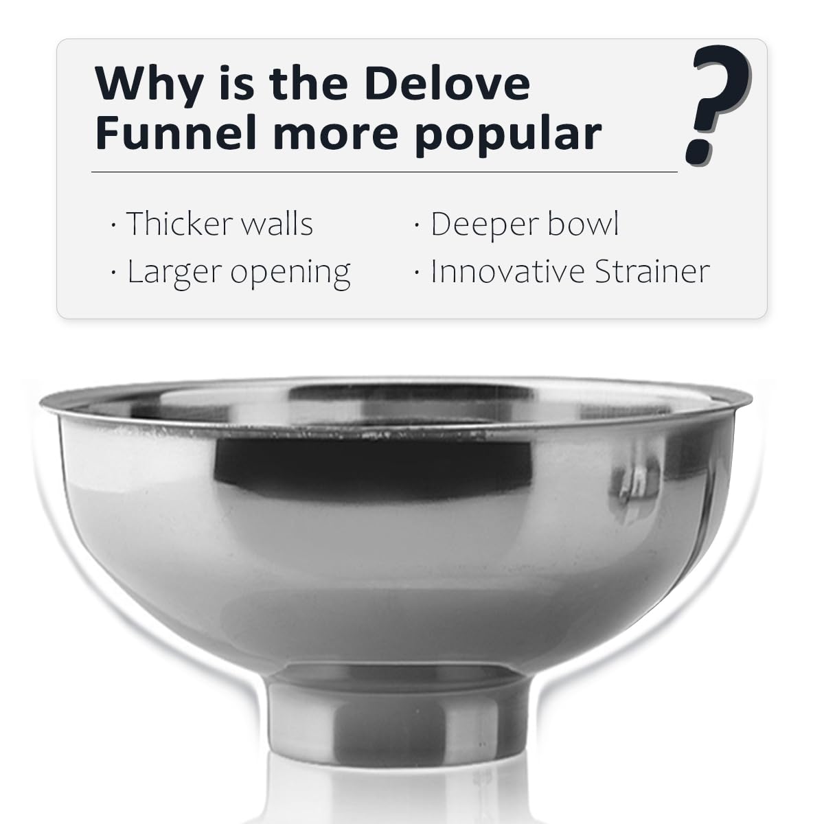 Delove Canning Funnel Set - Stainless Steel, Wide & Regular Size - 3 Pack for Mason Jars - Silver, Model WF-2