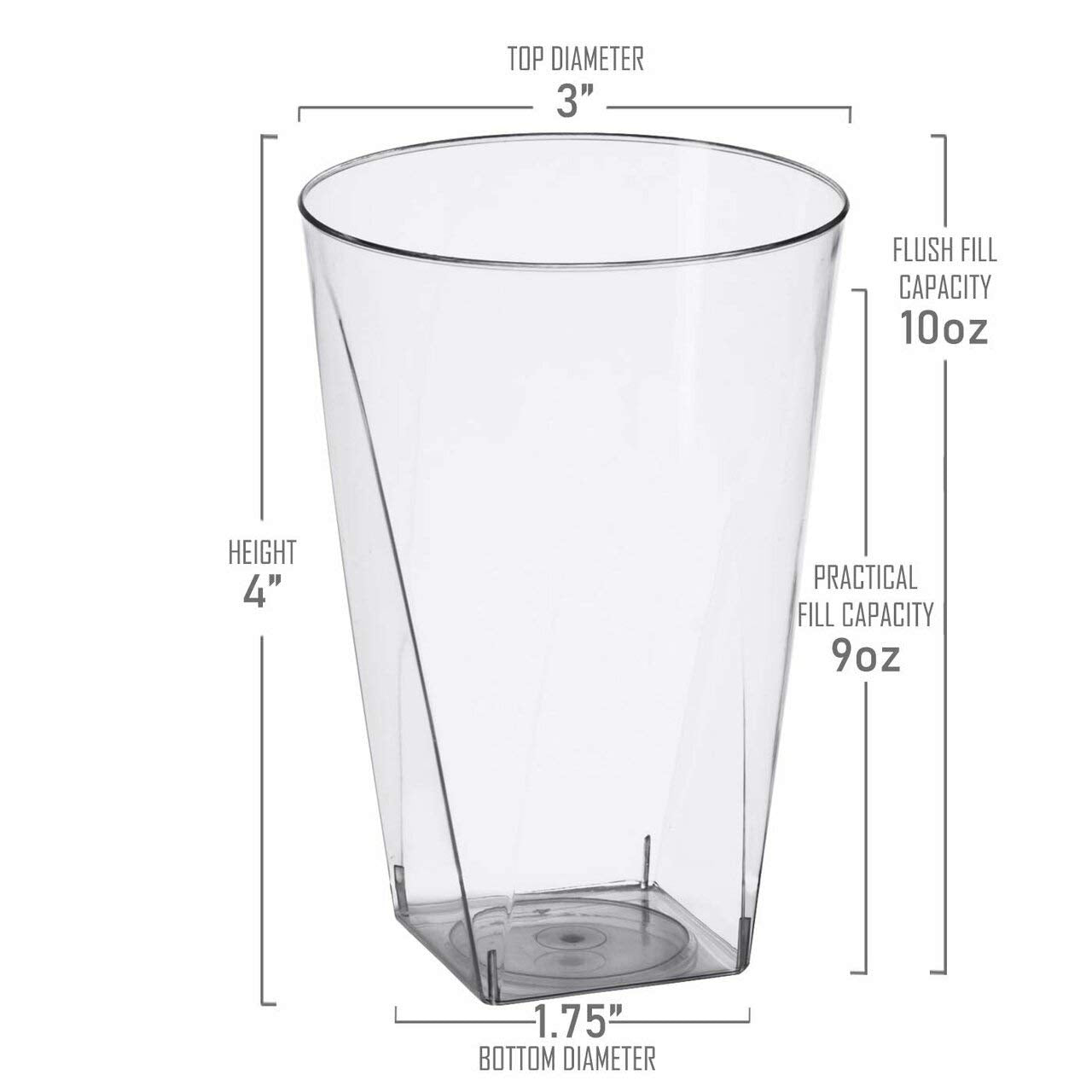 Kaya Elegant Clear Square Bottom Plastic Cups - 10 Oz. (Pack Of 20) - Perfect For Celebrations, Parties & Home Dining