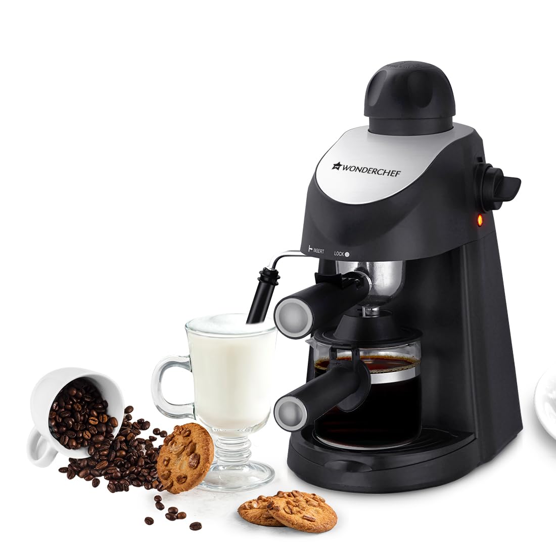 Wonderchef Regenta Espresso Coffee Maker, 5Bar With Steamer, Make Espressos, Cappuccinos & Lattes At Home, With Steamer, Metal 