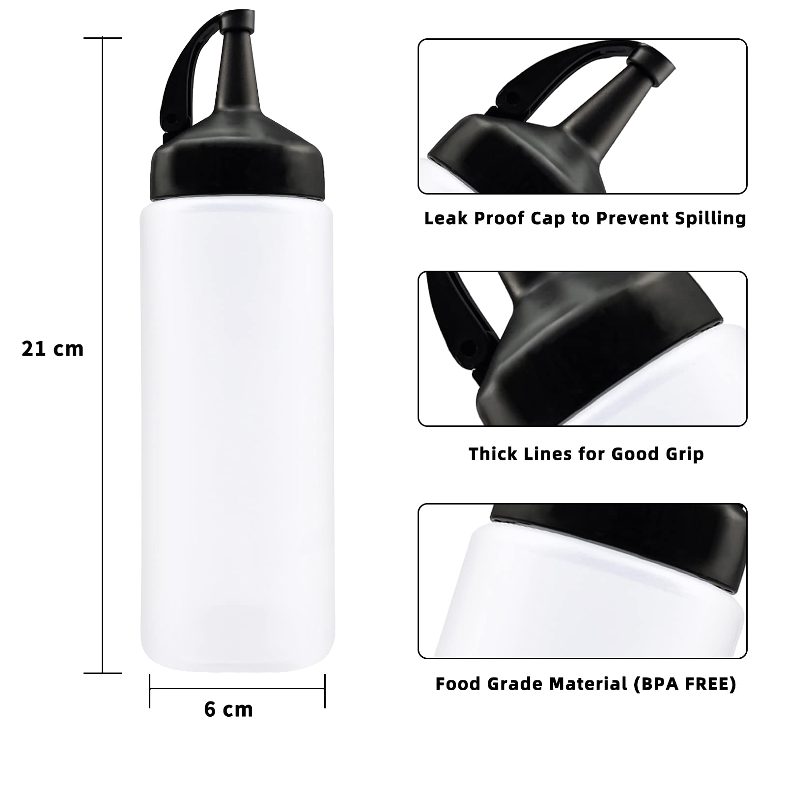 Jutoe 3Pack Plastic Squeeze Bottles,12 Oz Plastic Squeeze Squirt Condiment Bottles With Leak-Proof Cap,Condiment Squeeze Bottle
