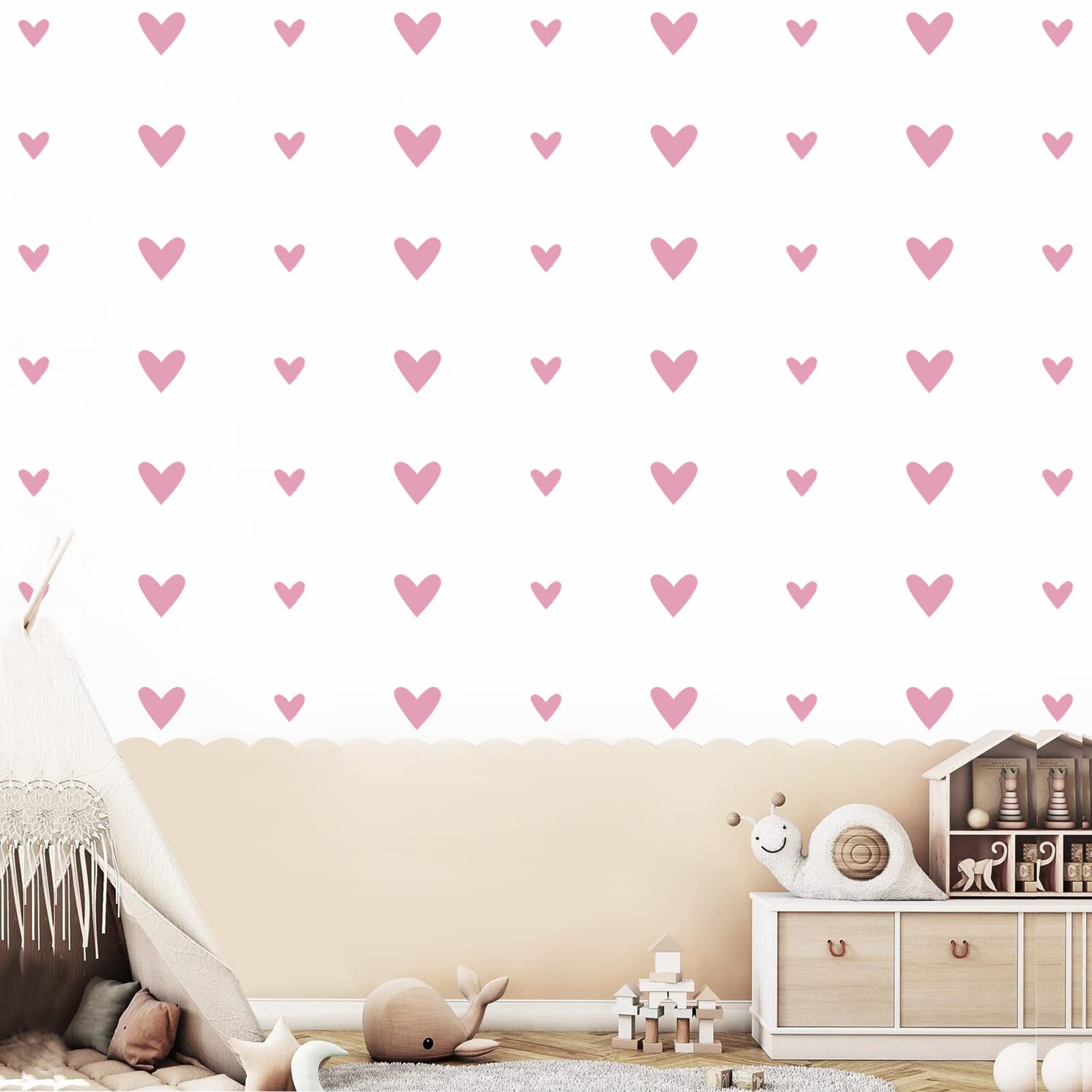 126 pcs Loving Heart Wall Decals for Girls Bedroom Kids Room Decor Toddler Girls Room Wall Decor Boho Pink Heart Wall Stickers Nursery Decor for Girls Kids Wall Decals
