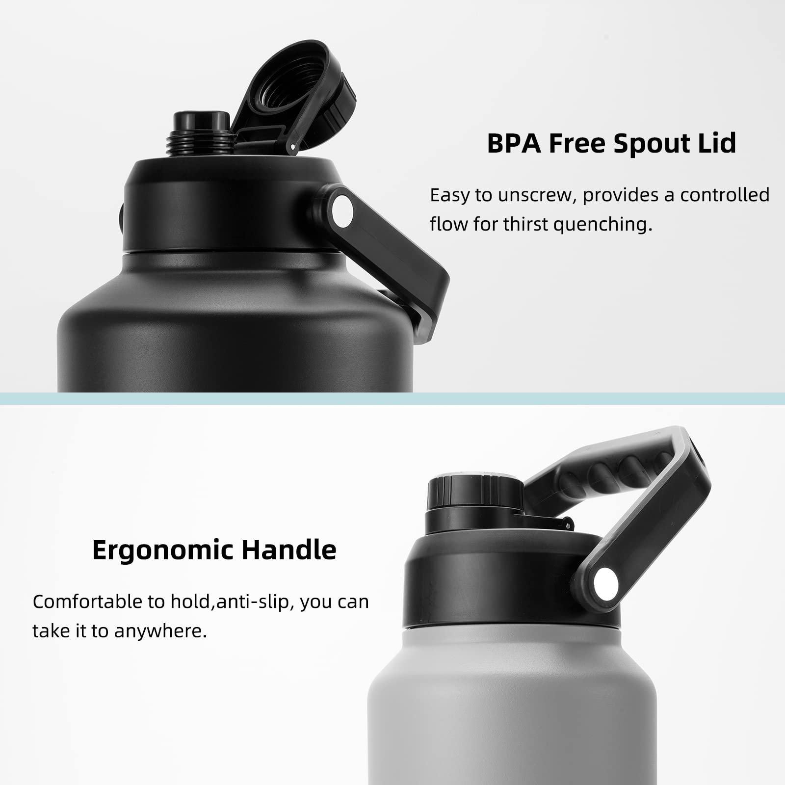 BJPKPK Insulated Water Bottle 64 oz, Stainless Steel, BPA Free, Ergonomic Handle, Dishwasher Safe, Leak Proof
