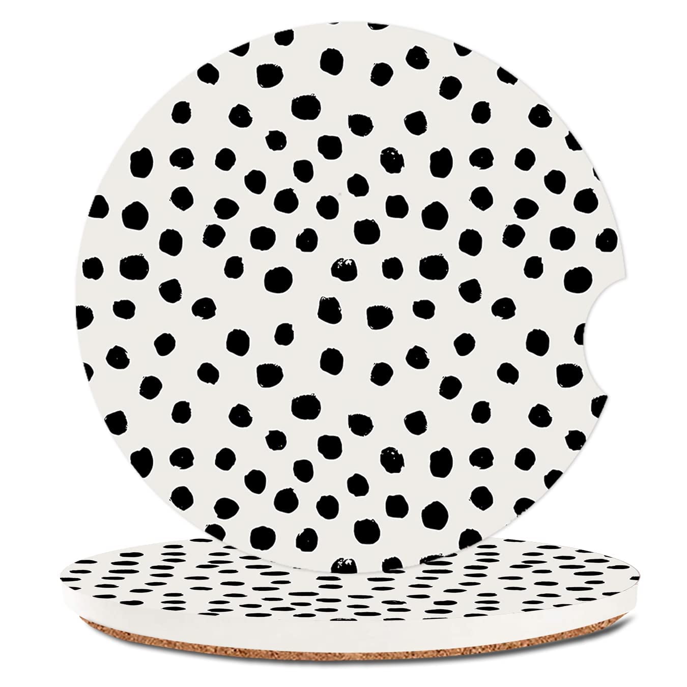 Sxboxing Absorbent Car Cupholder Coaster 2 Pack,Ceramic Stone With A Finger Notch For Women & Lady,Cork Base Drink Coasters 2.56