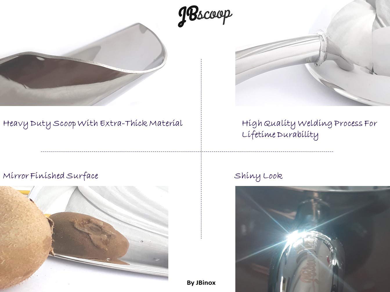 Jbscoop Stainless Steel Scoop For Ice, 9.6 Inch Metal Food Scoop Kitchen Bar Party Wedding Heavy Duty Dishwasher Safe - 8 Oz