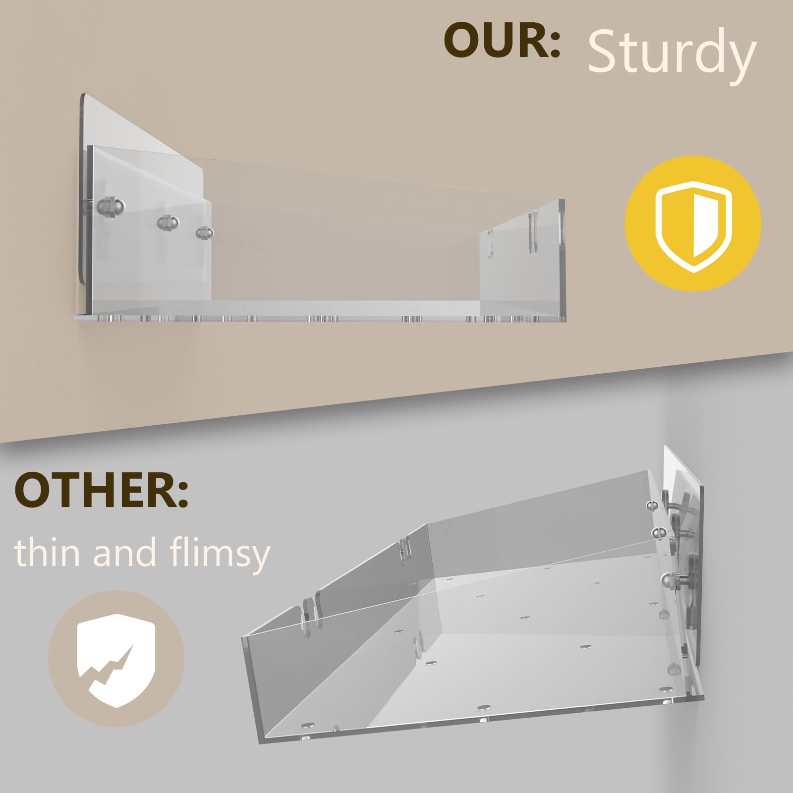 Durmmur Acrylic Shower Caddy With Soap Dish, 3Pack Clear Adhesive Bathroom Shower Shelves Organizer, Transparent Floating Shelf