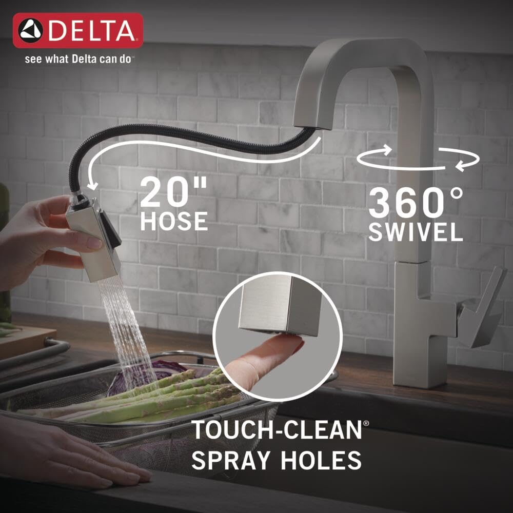 Delta Faucet Brushed Nickel Kitchen Faucet With Pull Down Sprayer, Ada Compliant, Dual Function Wand, Magnetic Docking Spray Hea