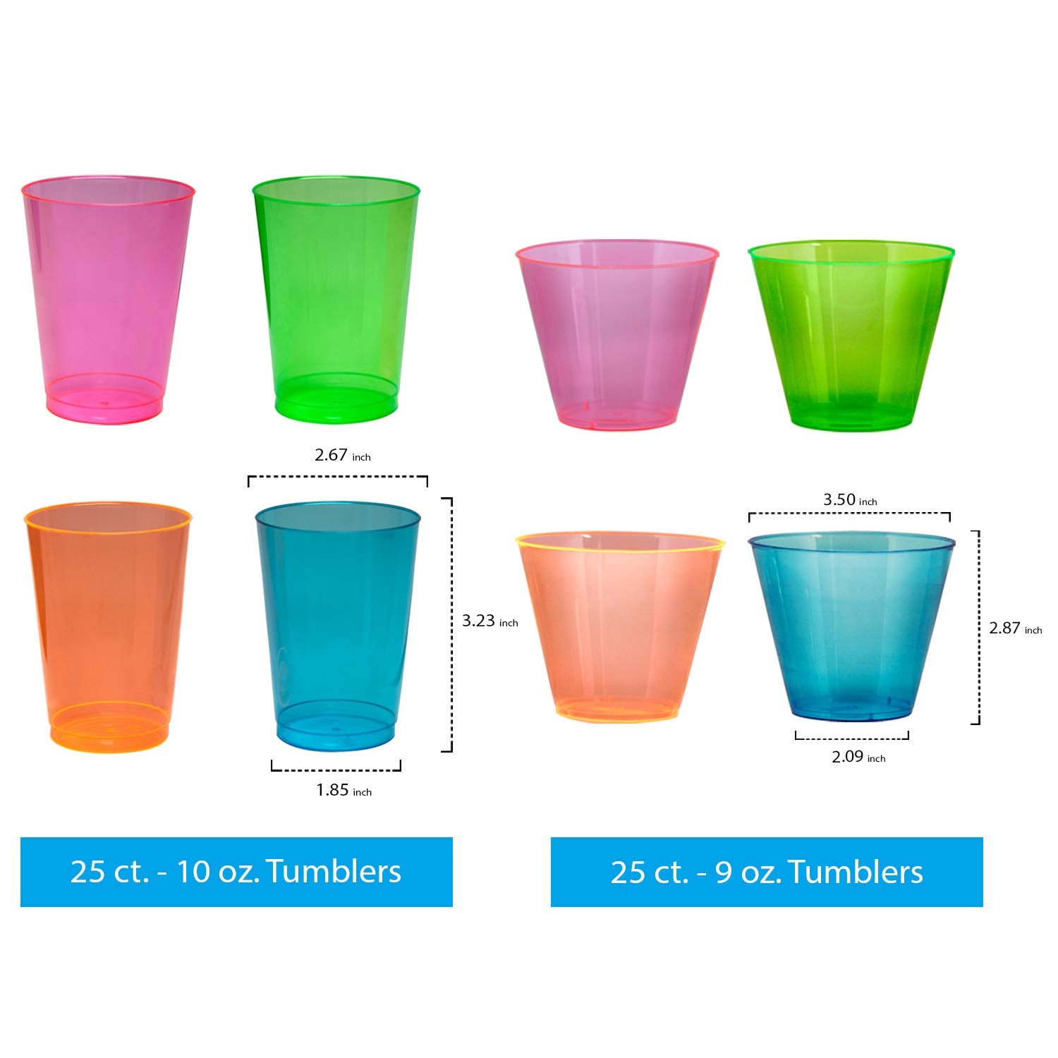 Party Essentials N265298 Party Supplies Set/Blacklight Uv Glow In The Dark Kit, 9'' Plates, 6'' Plates, 10 Oz. Tumblers, 9 Oz. T