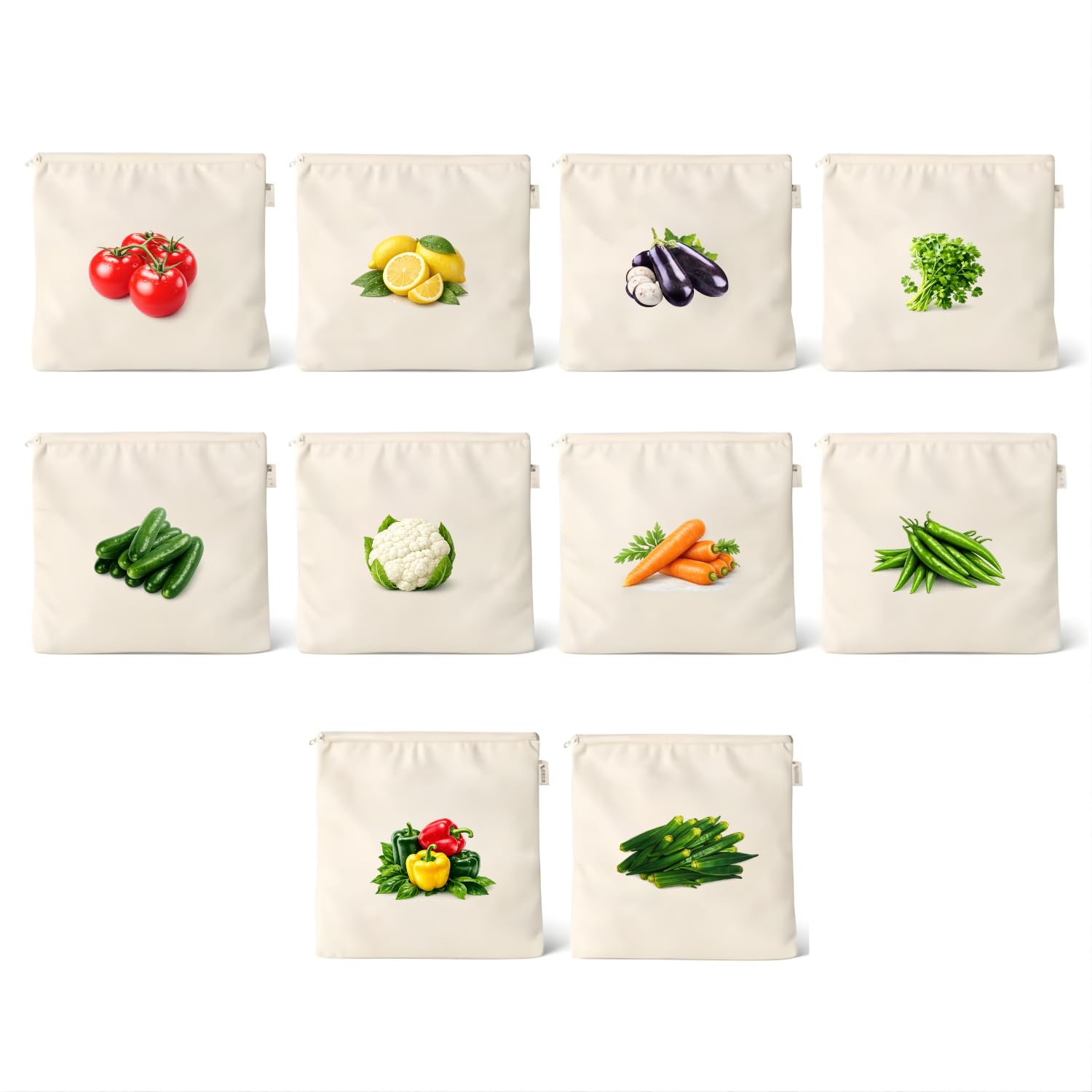 Preffers Reusable Cotton Vegetable Bag For Fridge | Washable & Breathable Ziplock Bags For Fridge | Plastic Free Storage Bags | 