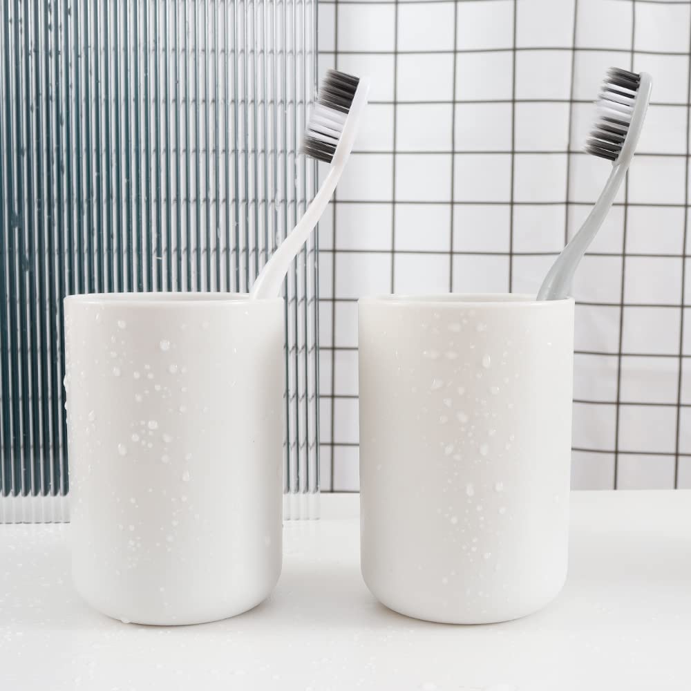 Wongwongcat Bathroom Tumbler, Unbreakable Dishwasher Safe Drink Cup 300Ml, 2 Pieces (White&White)