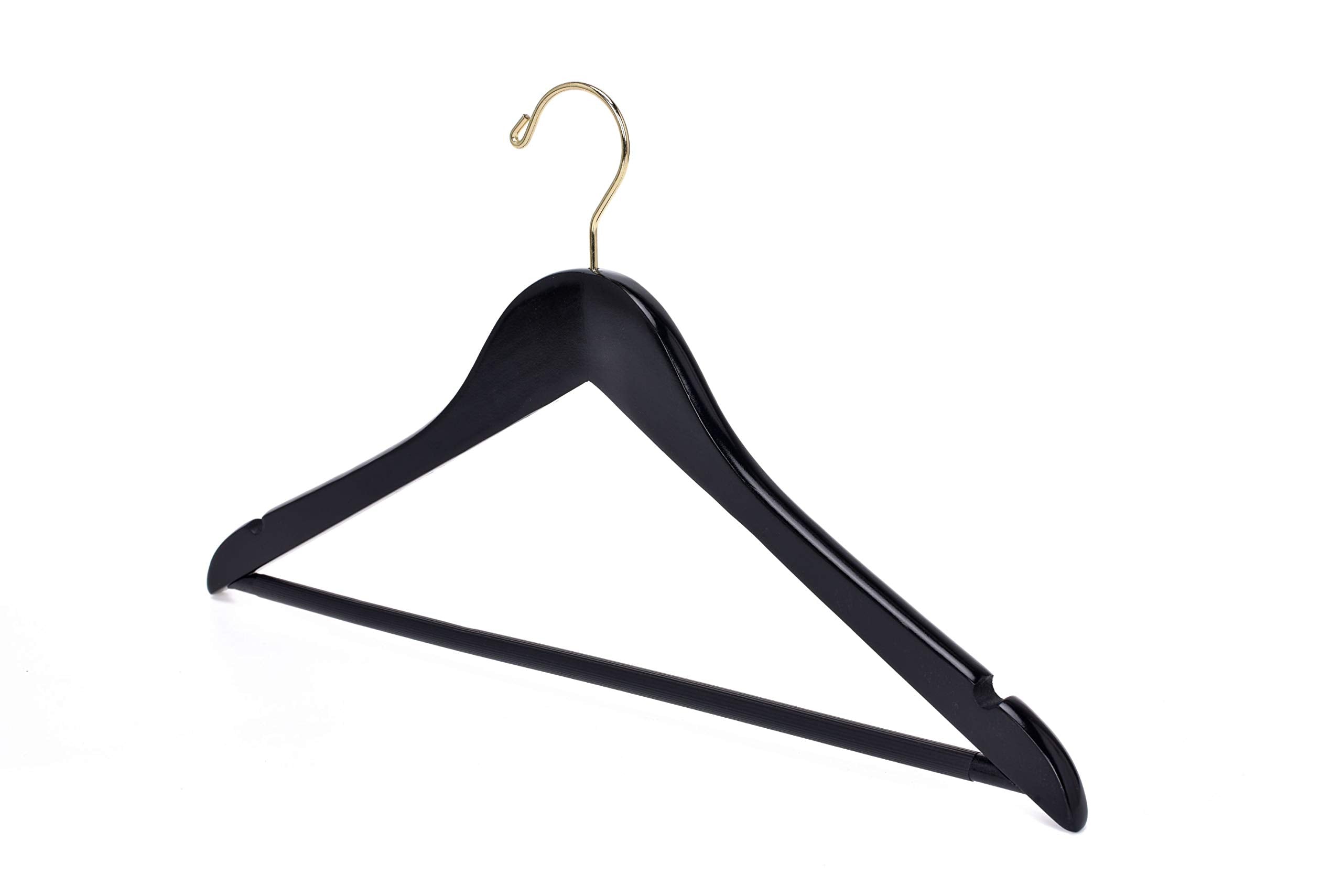 Quality Black Wooden Hangers - Slightly Curved Hanger Set Of 10-Pack - Solid Wood Coat Hangers With Stylish Chrome Hooks - Heavy